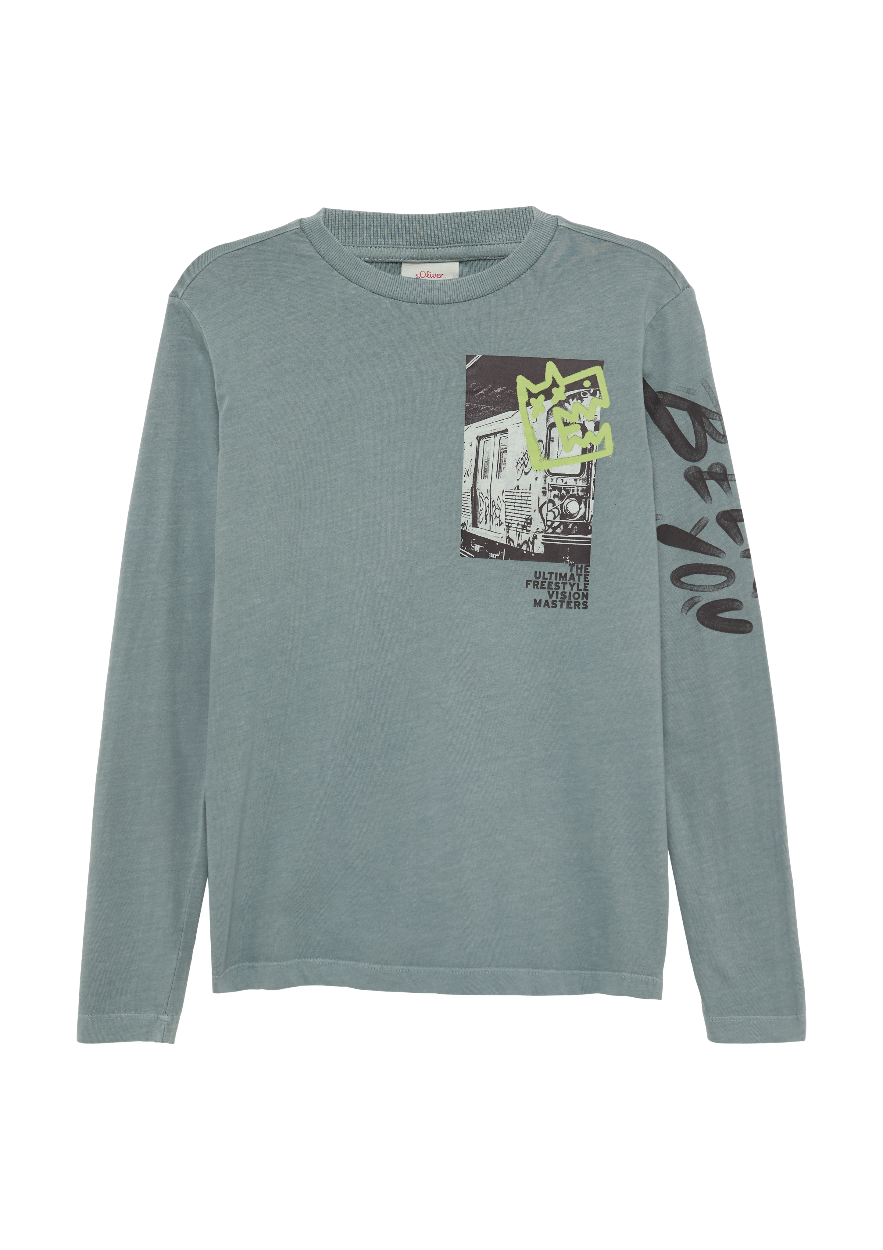 s.Oliver - Langarmshirt mit Front- und Ärmel-Print, Jungen, grau