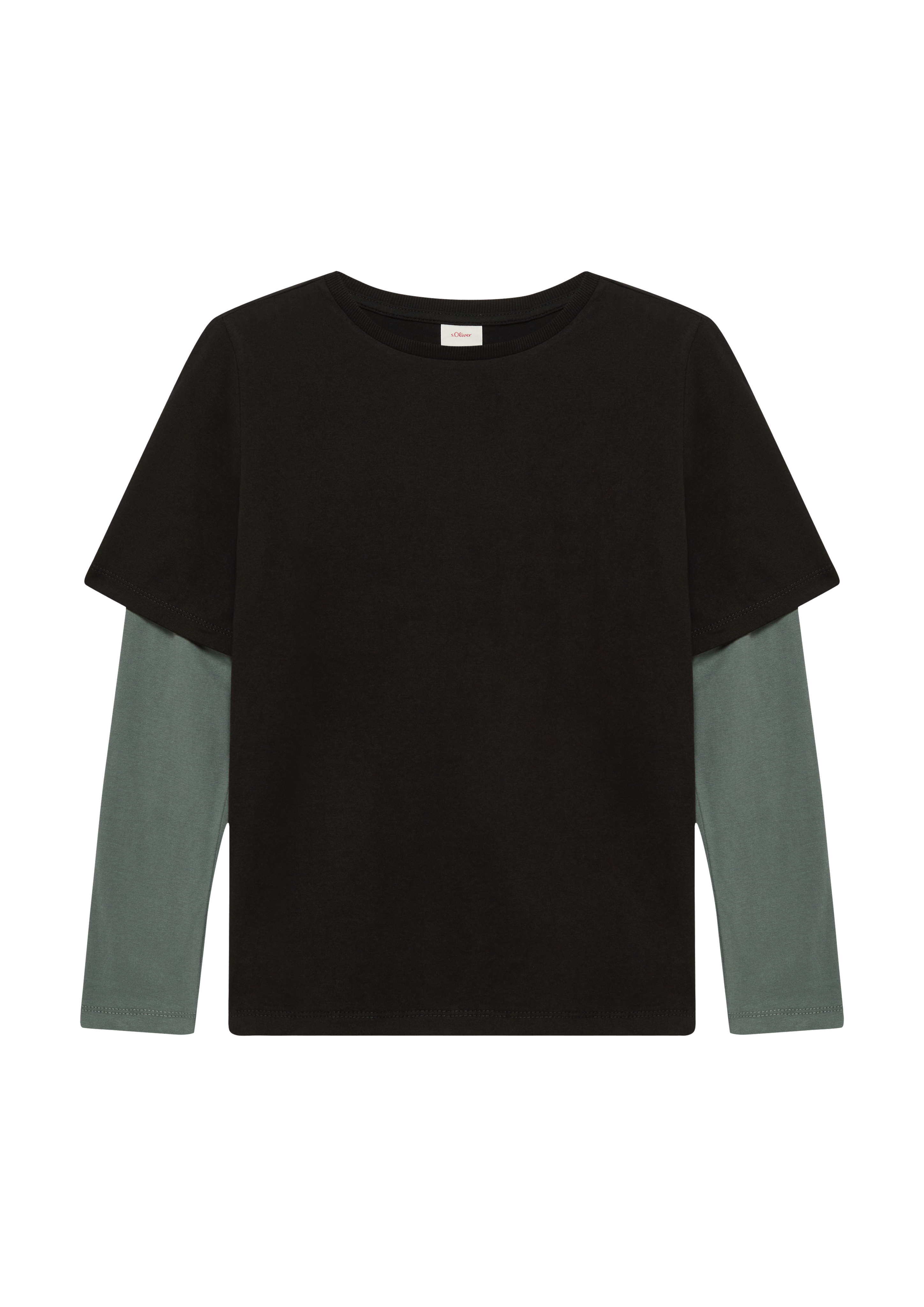 s.Oliver - Longsleeve in modischer Layering-Optik und Rückenprint, Jungen, schwarz