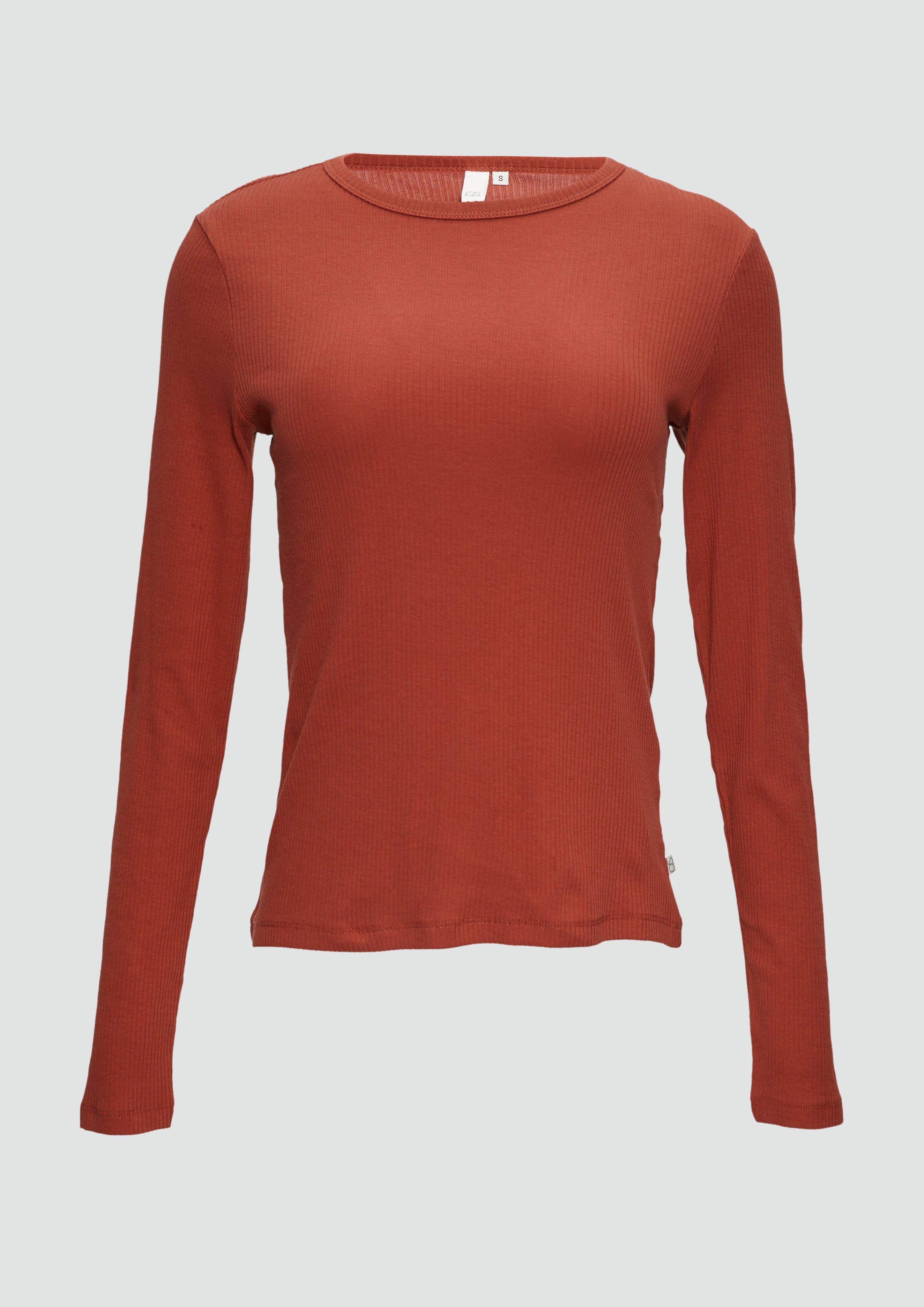 QS - Geripptes Longsleeve im Slim Fit, Damen, rot