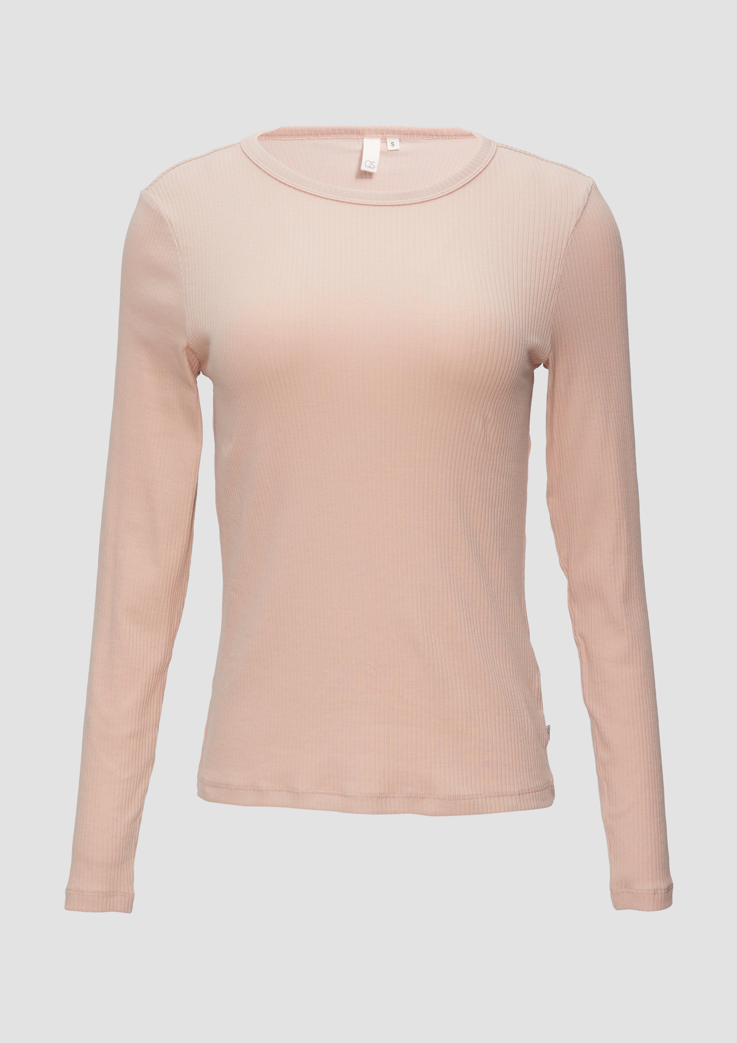 QS - Geripptes Longsleeve im Slim Fit, Damen, Rosa