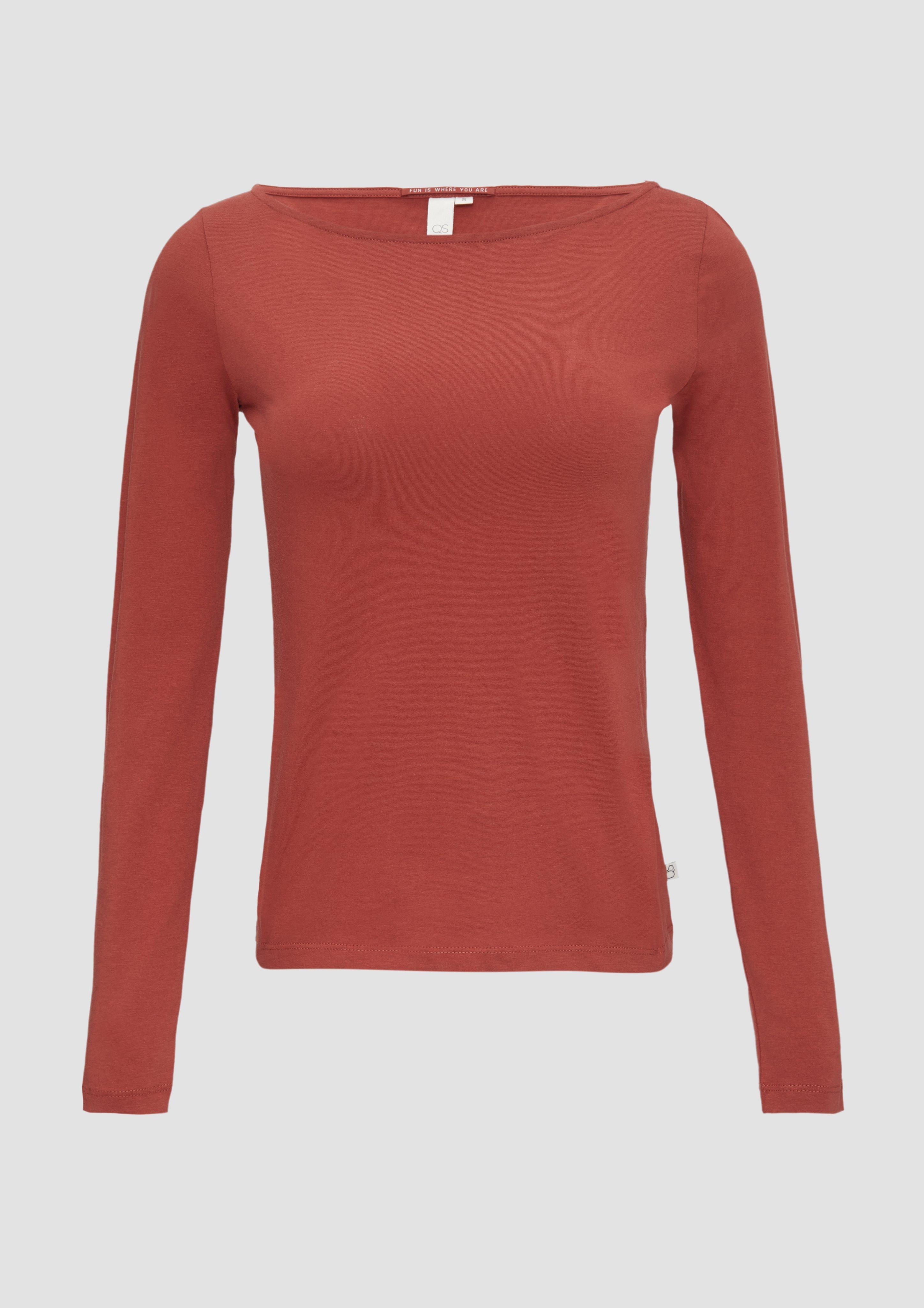 QS - Baumwollshirt mit U-Boot-Ausschnitt, Damen, rot