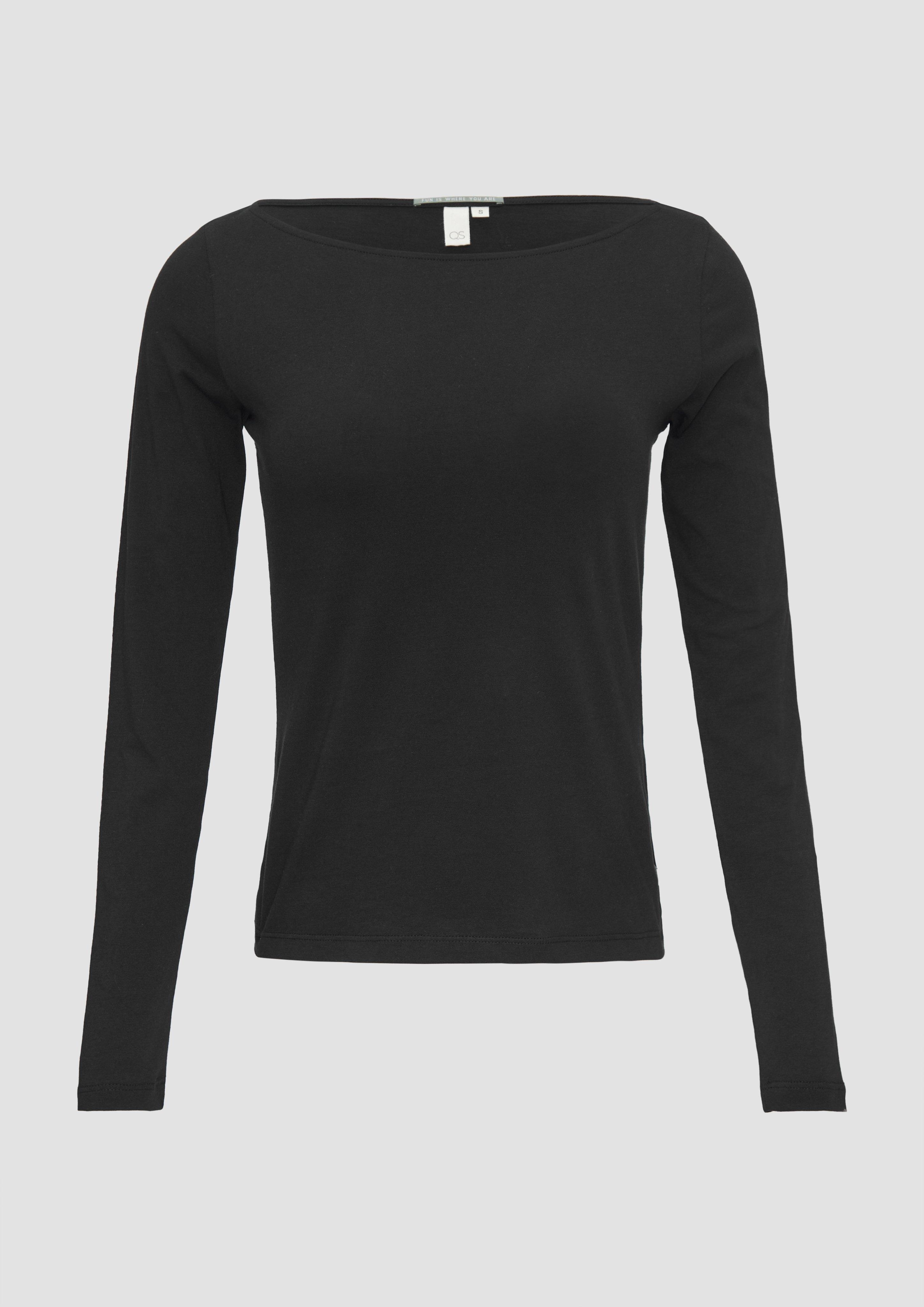 QS - Baumwollshirt mit U-Boot-Ausschnitt, Damen, schwarz