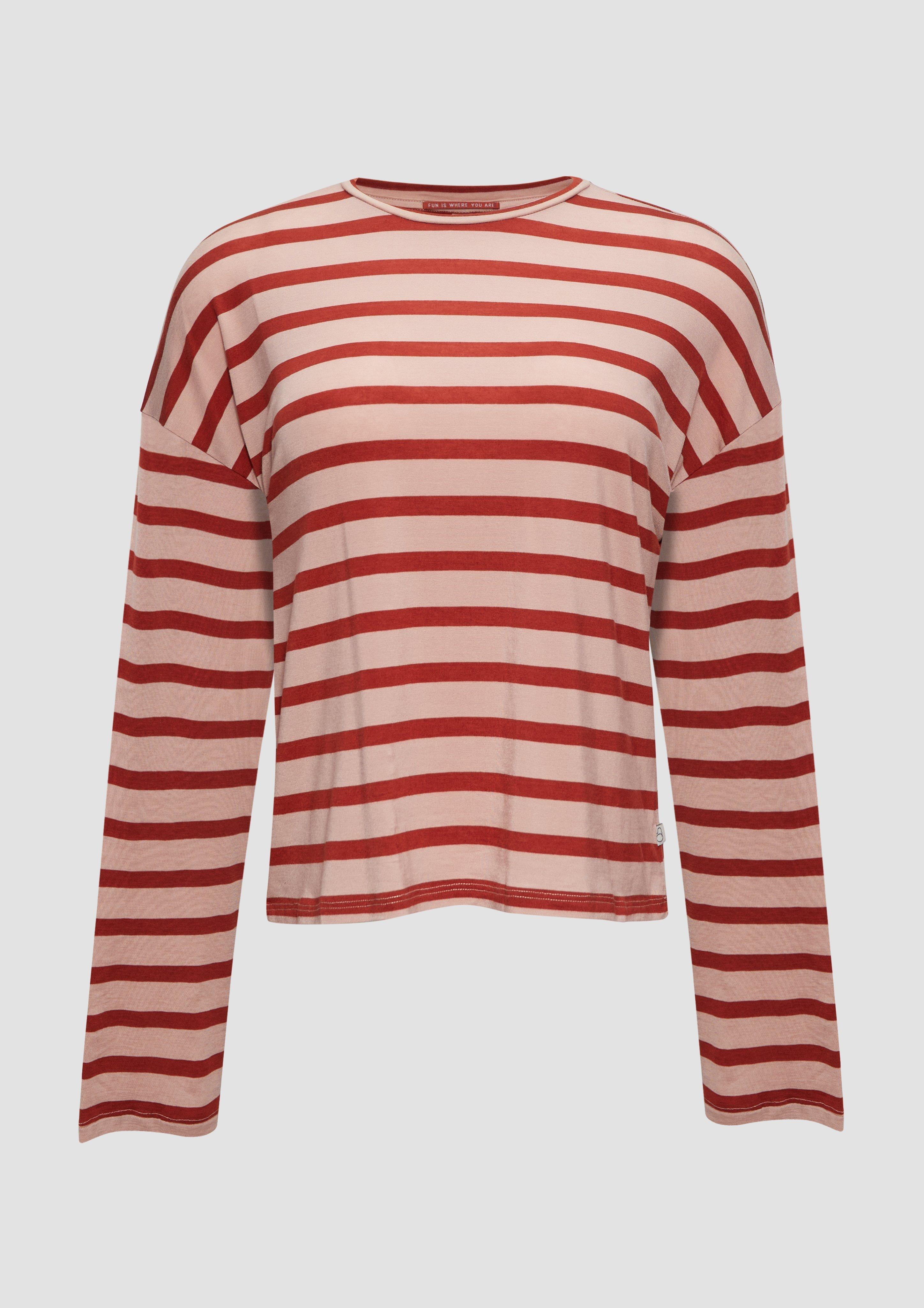 QS - Gestreiftes Longsleeve aus Jersey mit weitem Arm, Damen, pink|rot