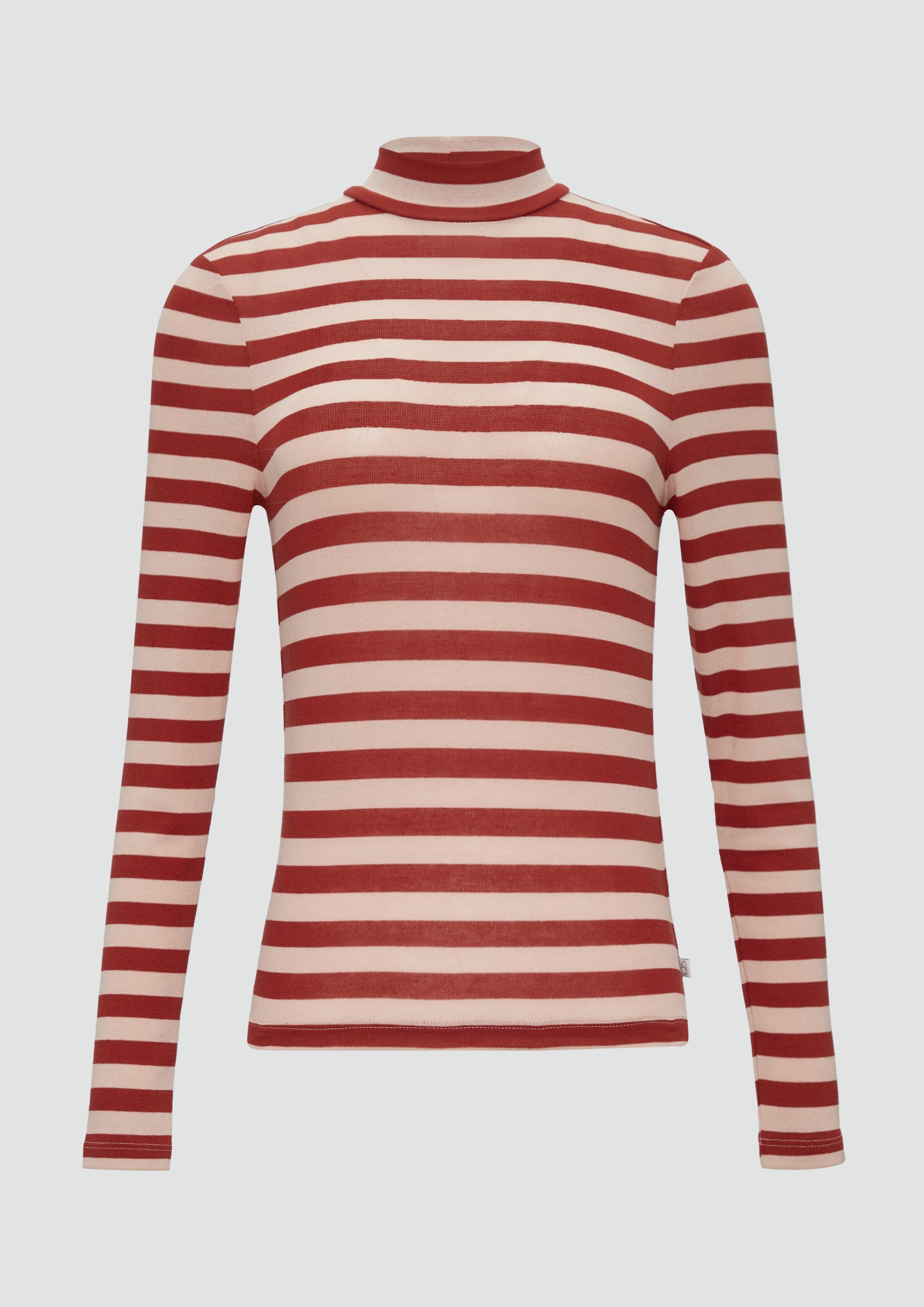 QS - Gestreiftes Longsleeve im Slim Fit, Damen, pink|rot