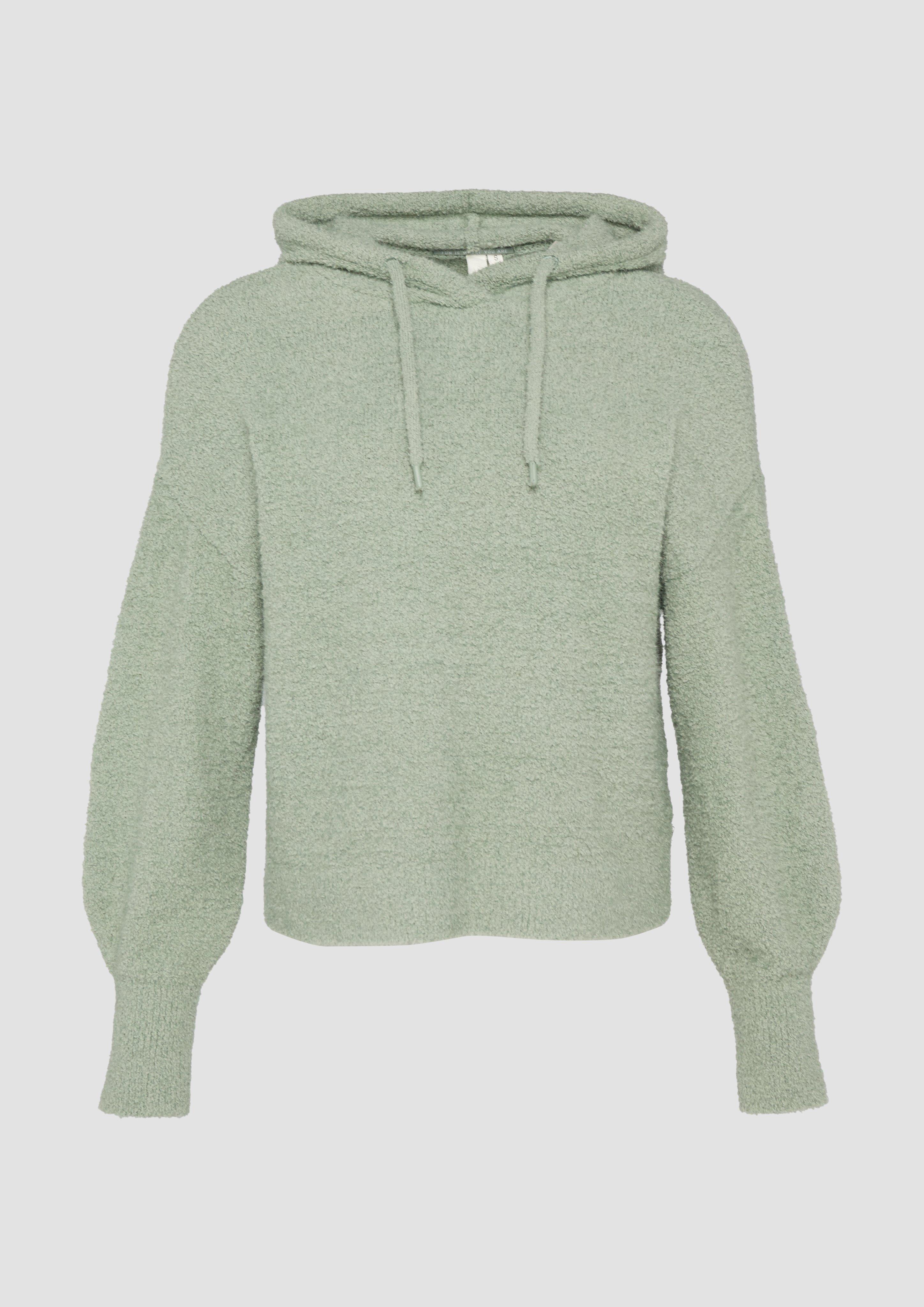 QS - Flauschiger Strick-Hoodie, Damen, grün