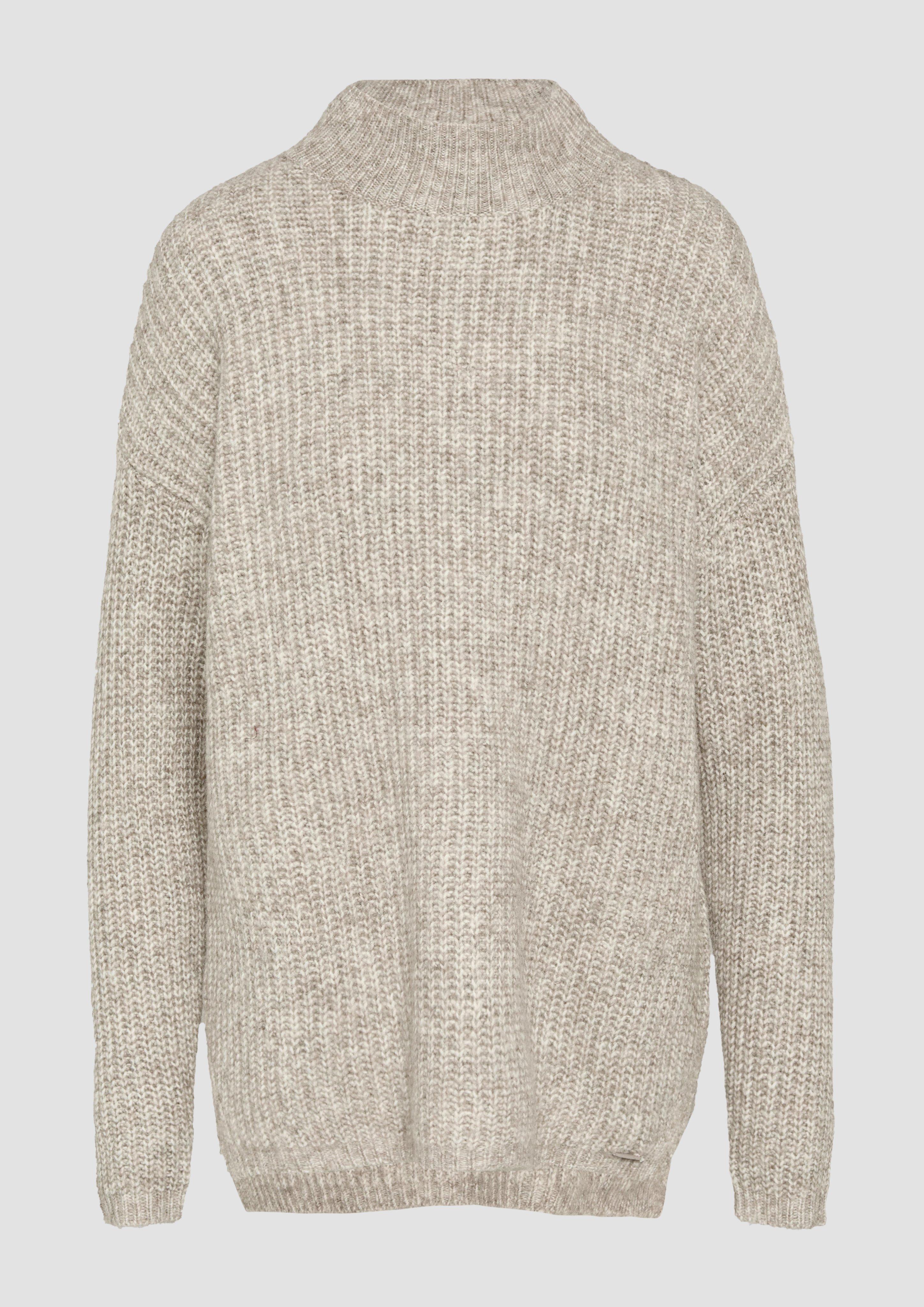 QS - Weicher Strickpullover mit Rippstruktur, Damen, Beige