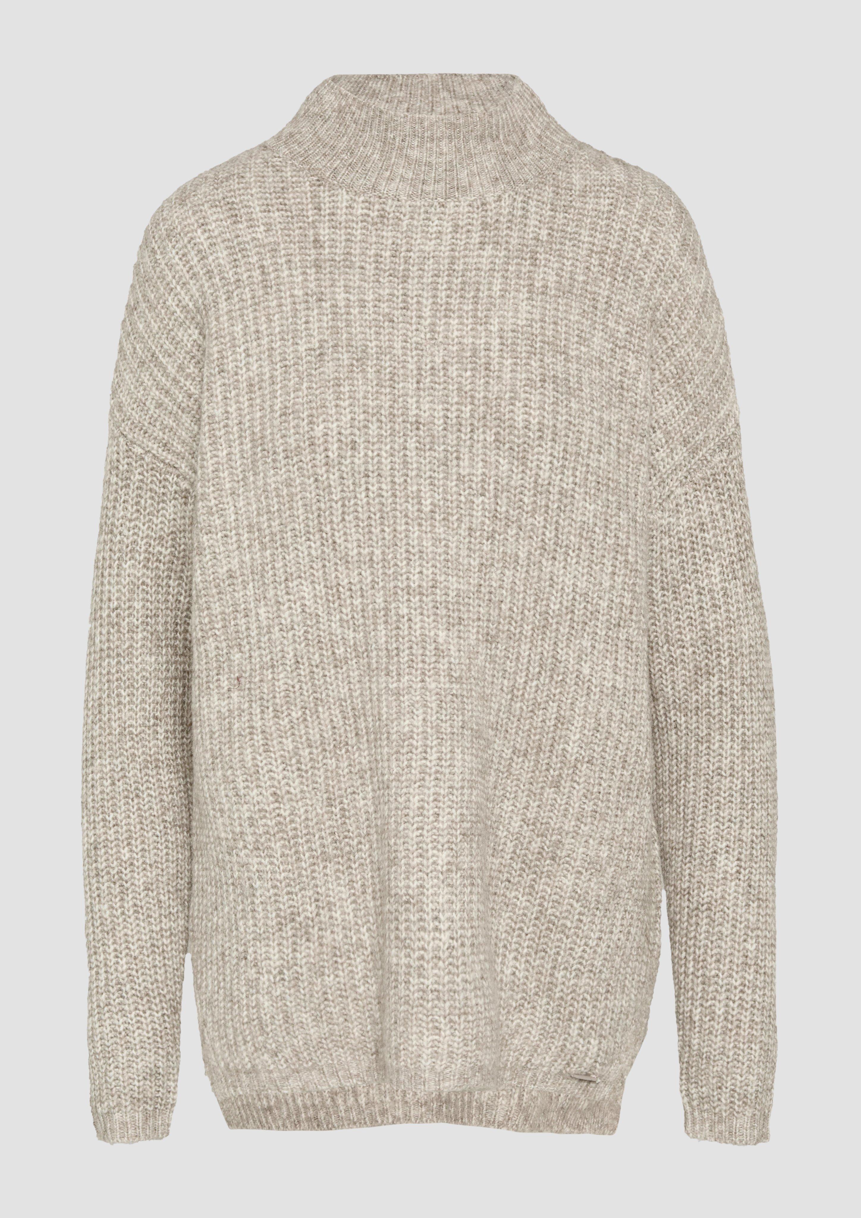 QS - Weicher Strickpullover mit Rippstruktur, Damen, Beige