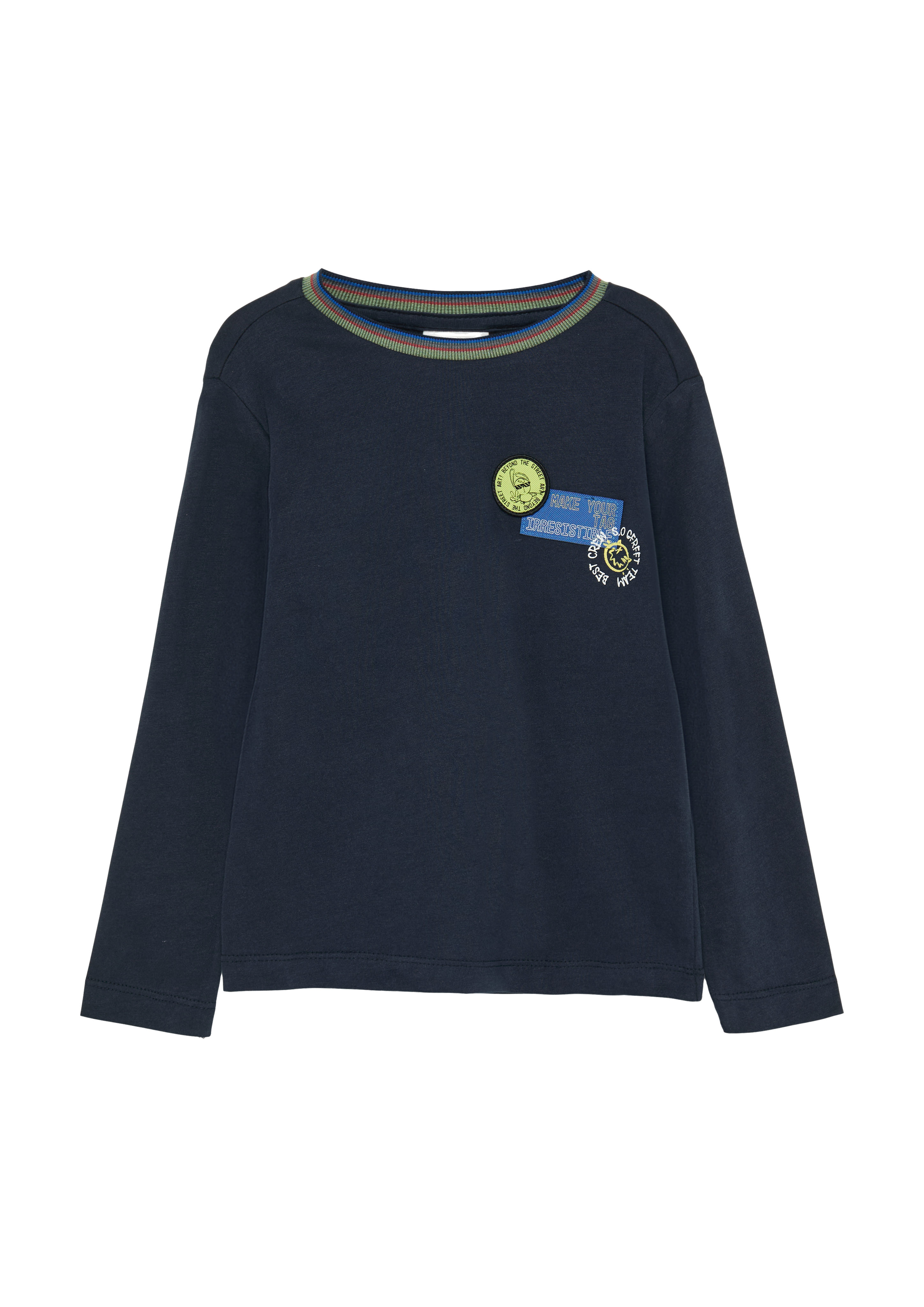 s.Oliver - Baumwoll-Longsleeve mit Print und Patches, Kinder, blau