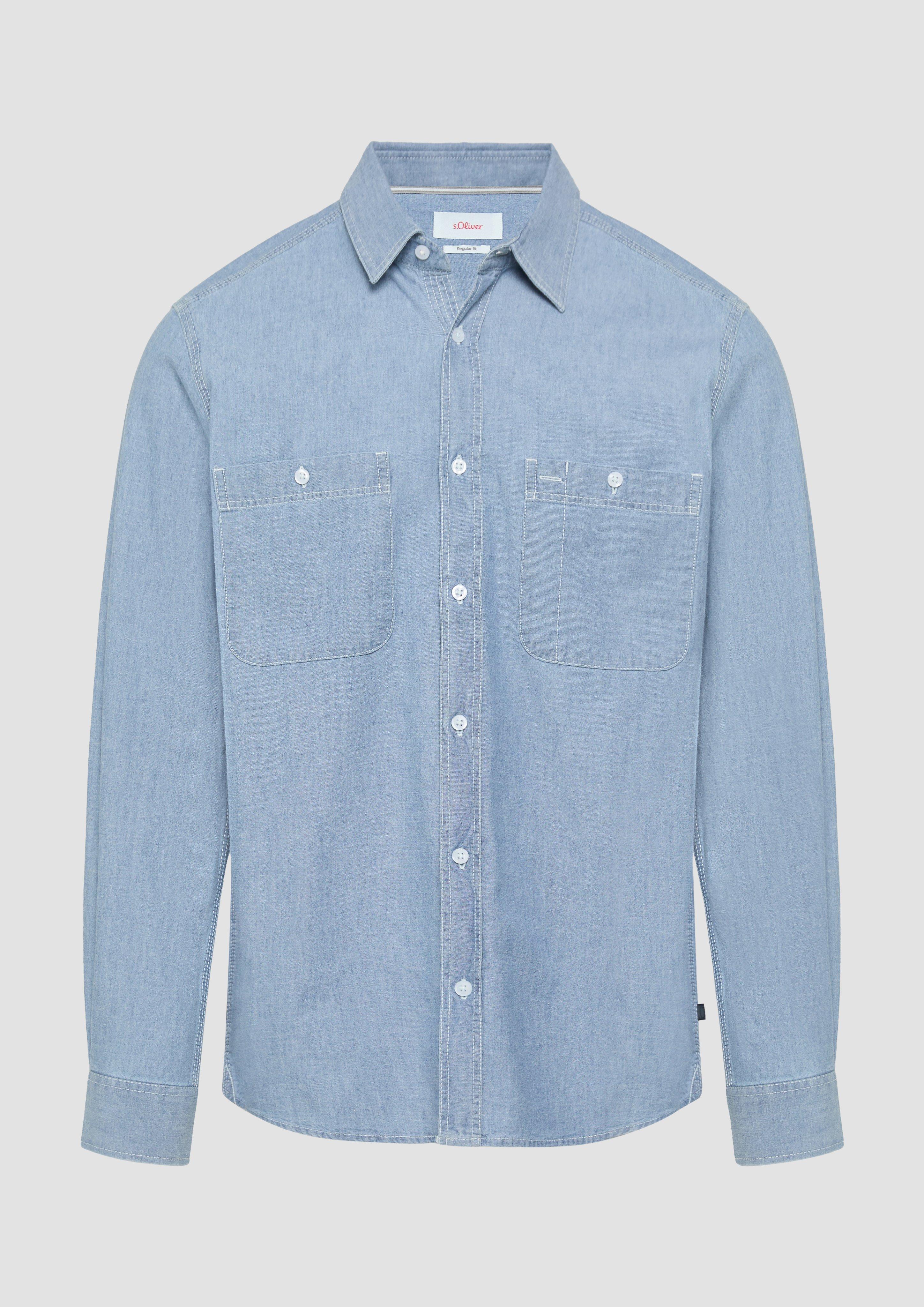 s.Oliver - Regular Fit: Baumwollhemd aus Chambray, Herren, blau