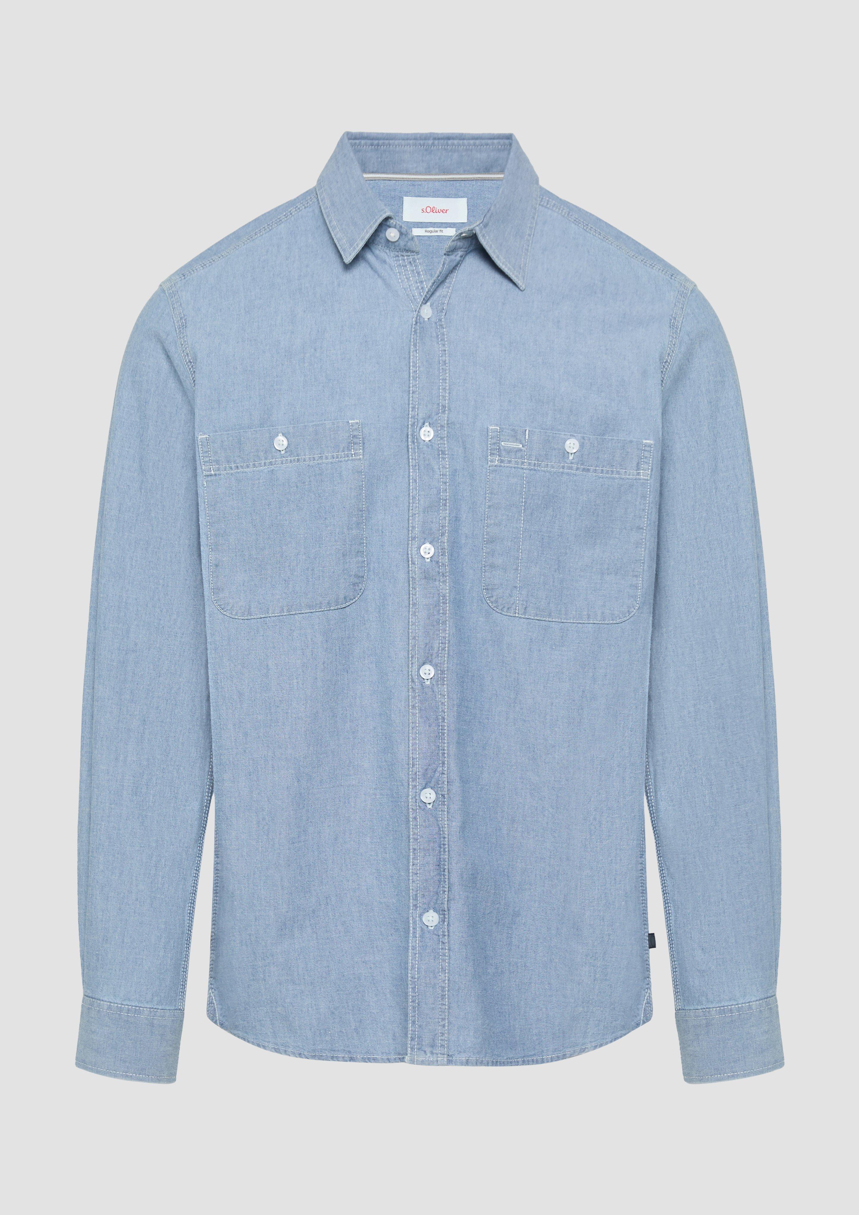 s.Oliver - Regular Fit: Baumwollhemd aus Chambray, Herren, blau