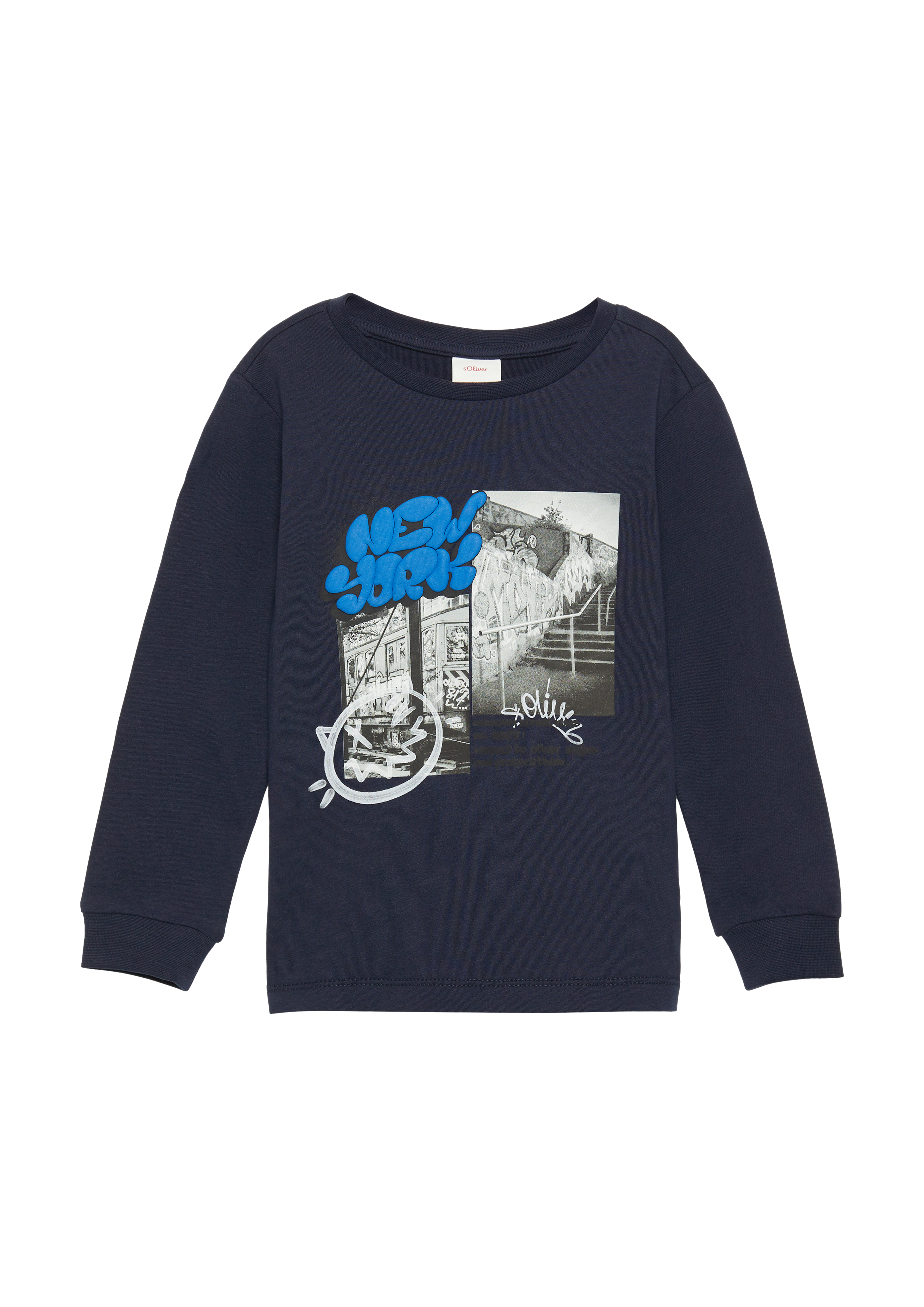 s.Oliver - Weiches Longsleeve mit Frontprint, Kinder, blau