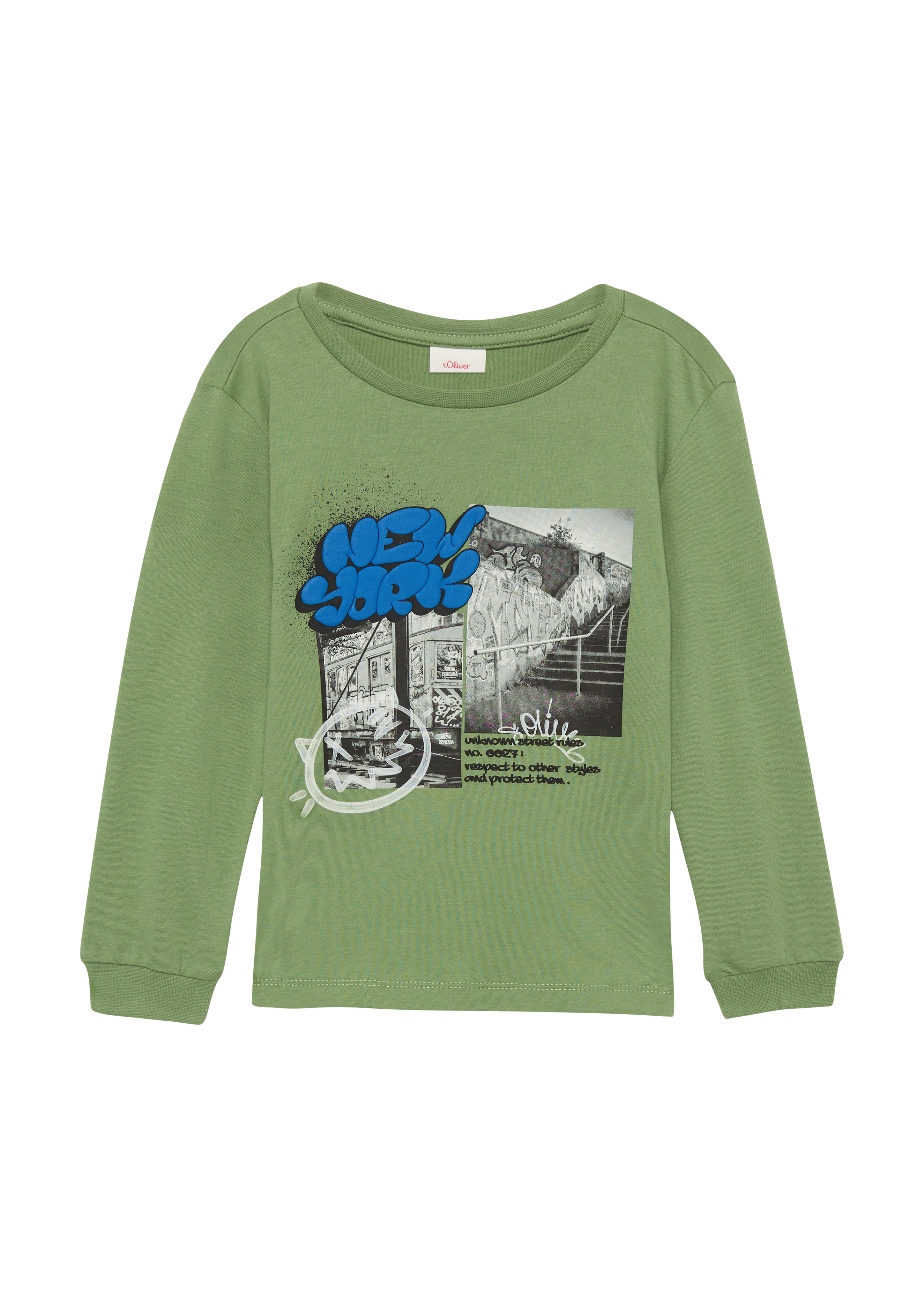 s.Oliver - Weiches Longsleeve mit Frontprint, Kinder, Grün