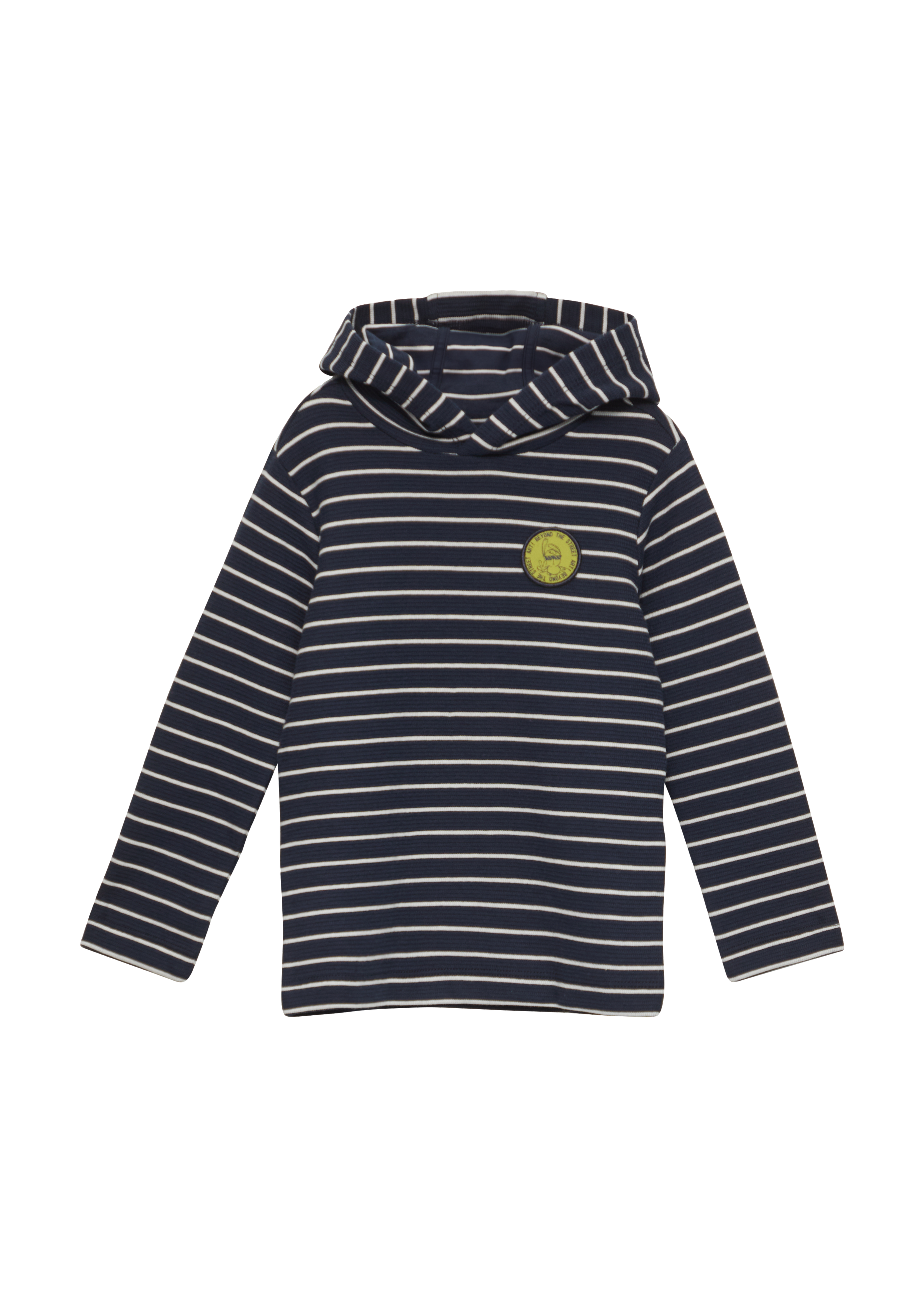 s.Oliver - Gestreiftes Rippshirt mit Kapuze und Patch, Kinder, blau