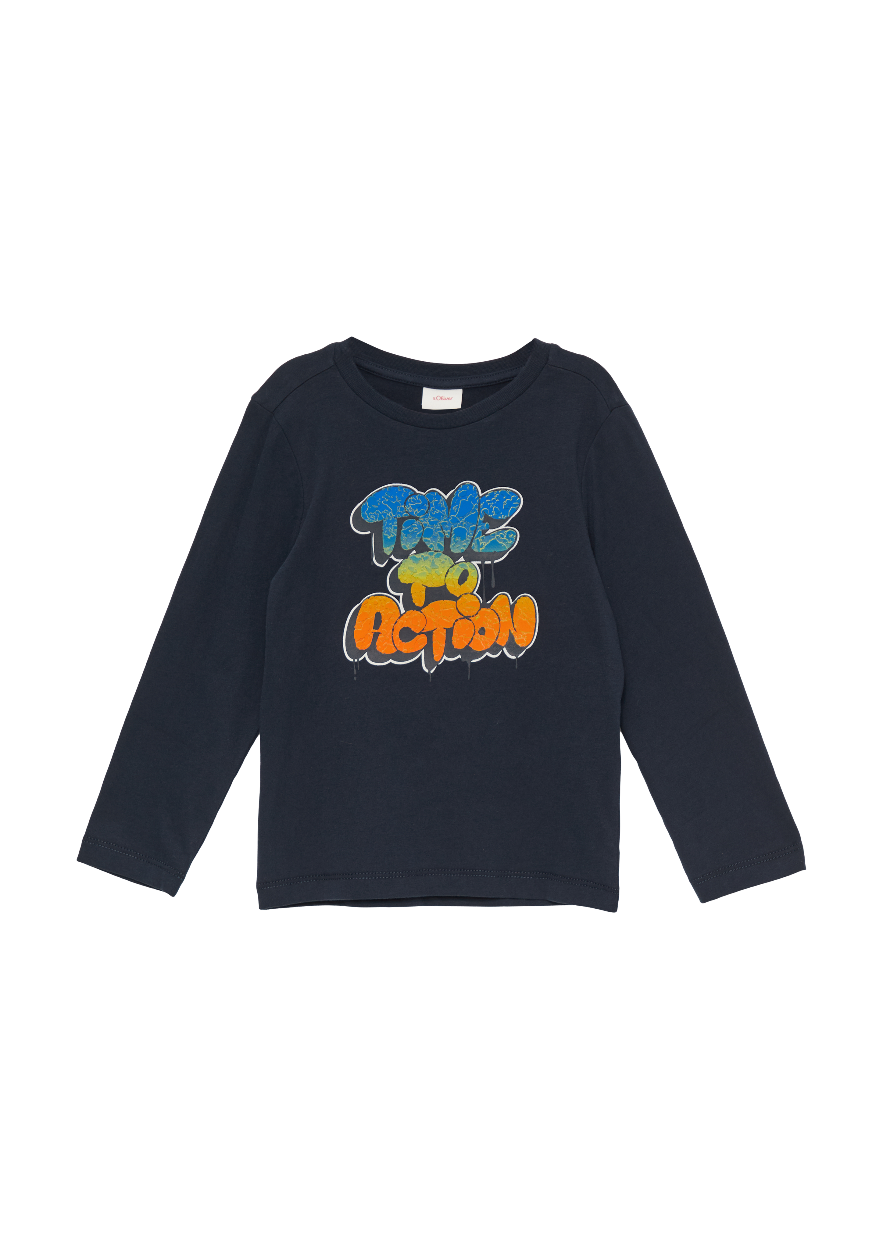 s.Oliver - Weiches Longsleeve mit strukturiertem Grafik-Print, Kinder, blau