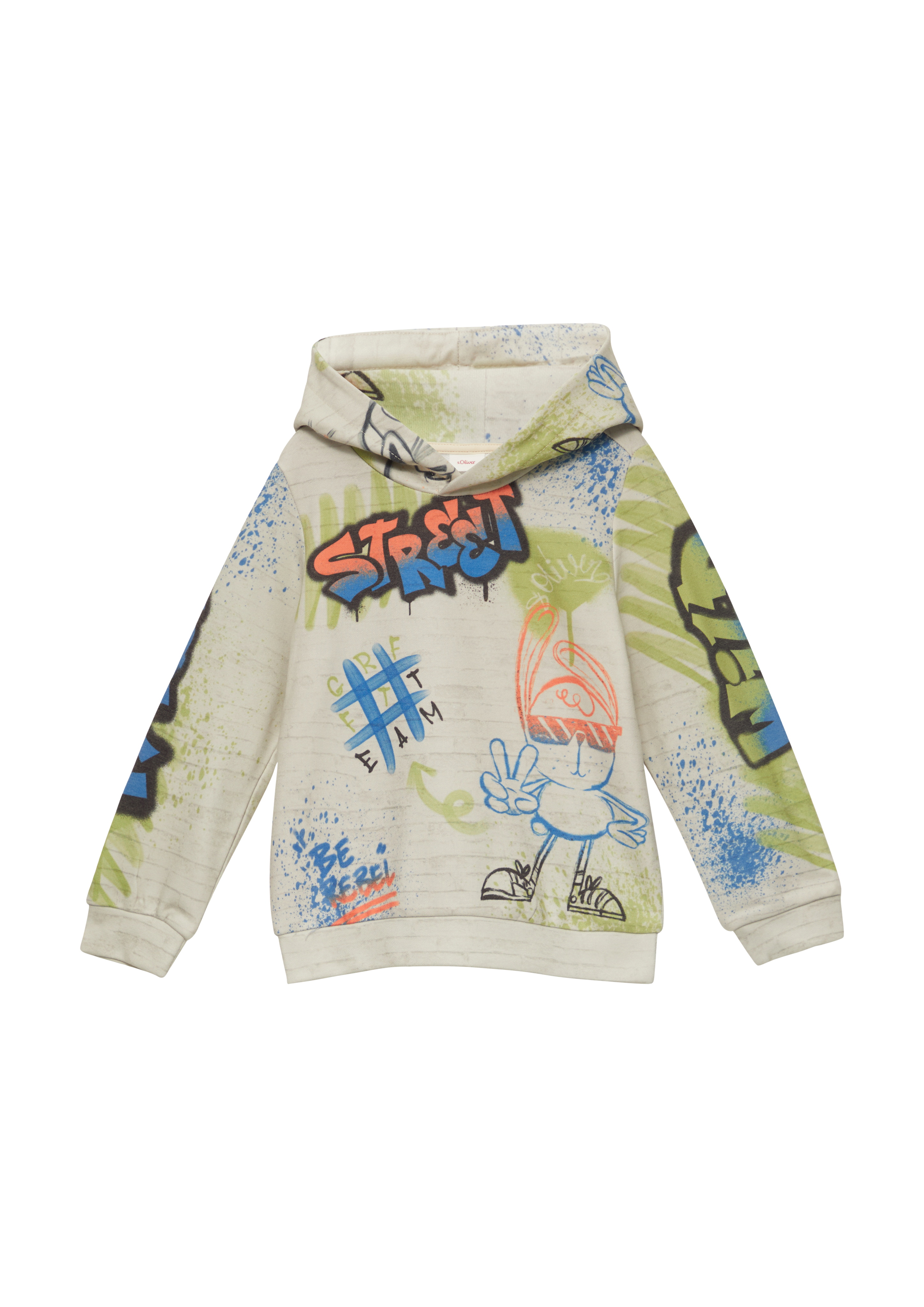 s.Oliver - Gemustertes Sweatshirt mit Kapuze, Kinder, Beige