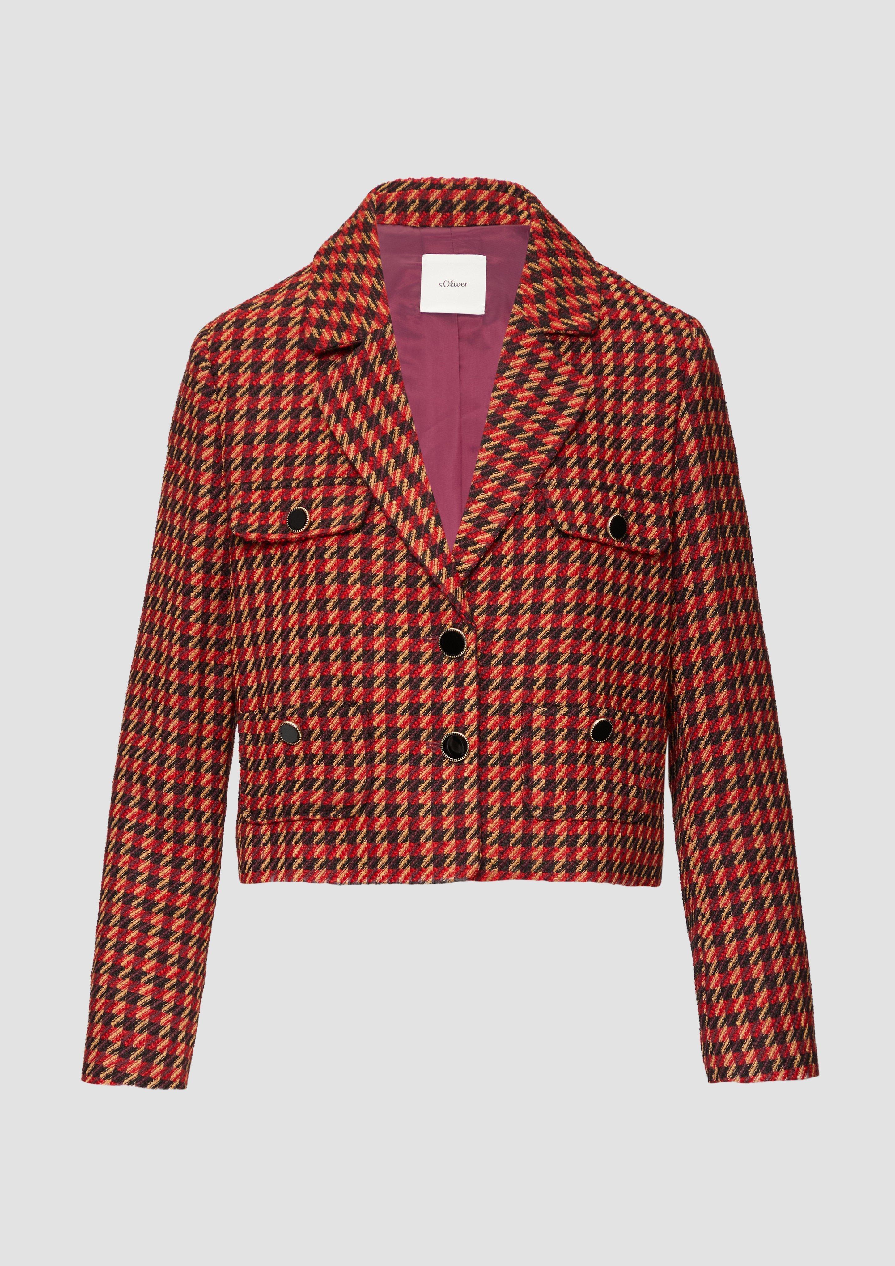 s.Oliver - Kurzer Bouclé-Blazer mit Hahnentrittmuster, Damen, braun