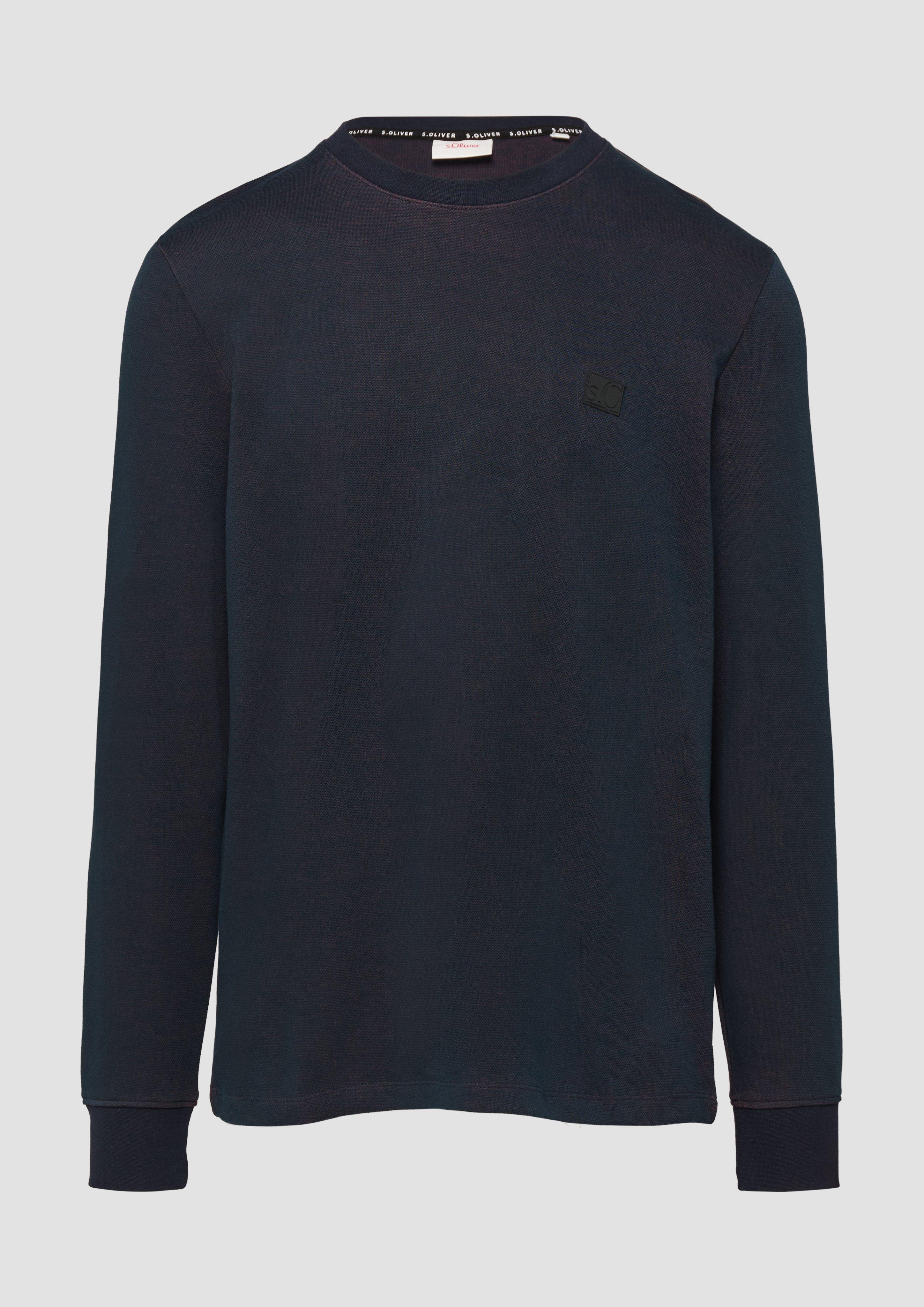 s.Oliver - Strukturiertes Longsleeve mit Logo-Detail, Herren, blau