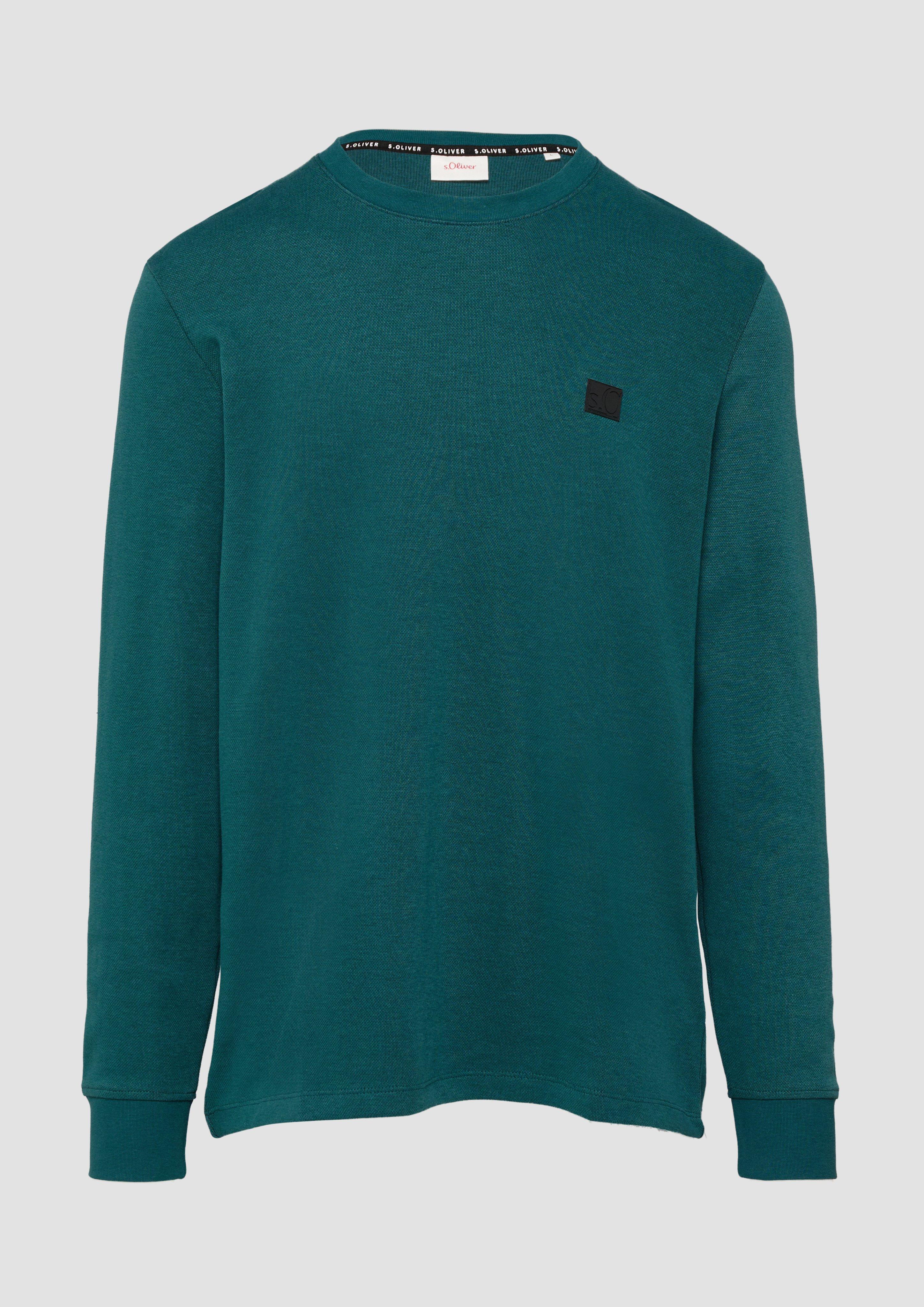 s.Oliver - Strukturiertes Longsleeve mit Logo-Detail, Herren, Blau