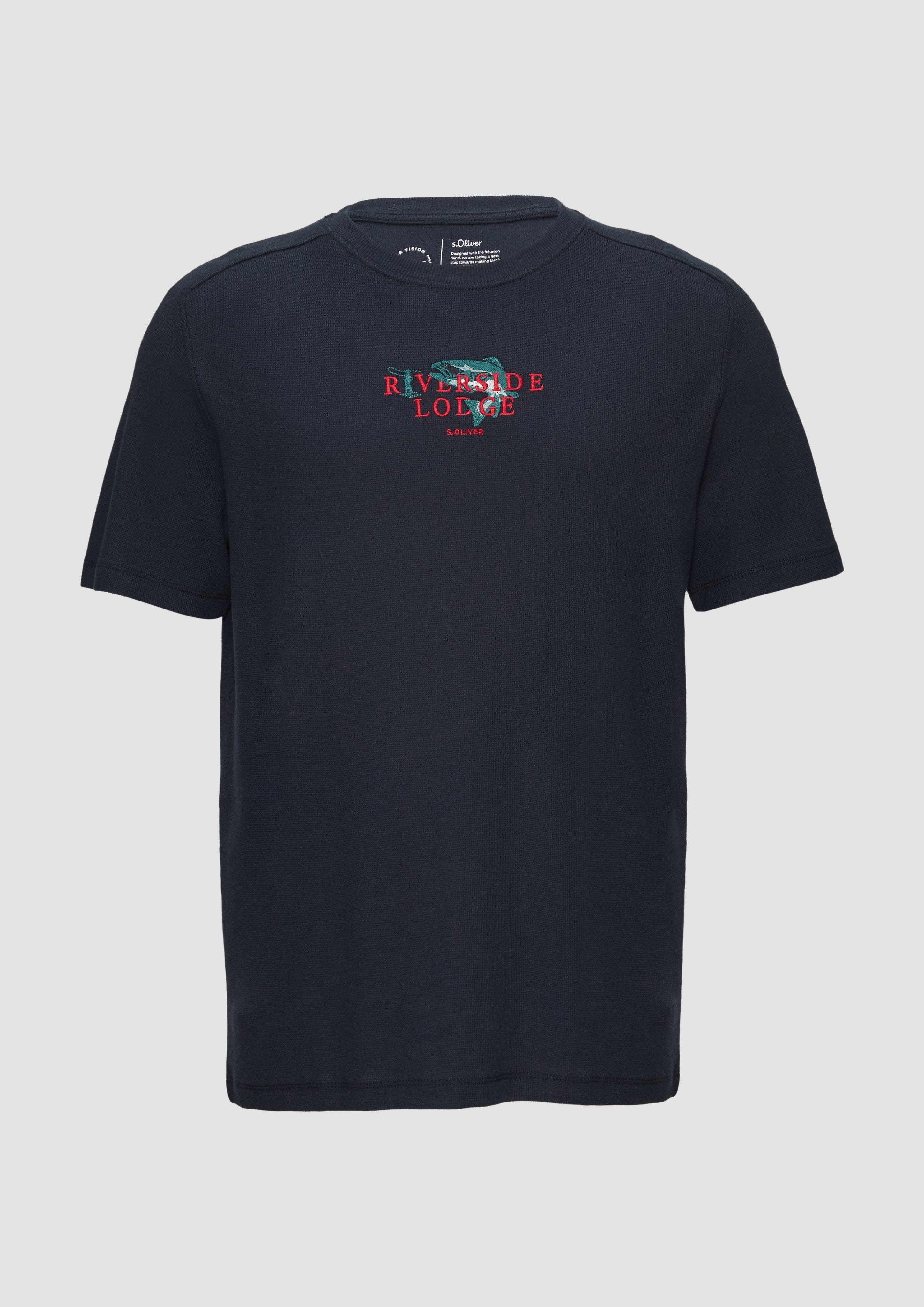 Thumbnail - s.Oliver - T-Shirt mit Stickerei aus Waffeljersey, Herren, blau