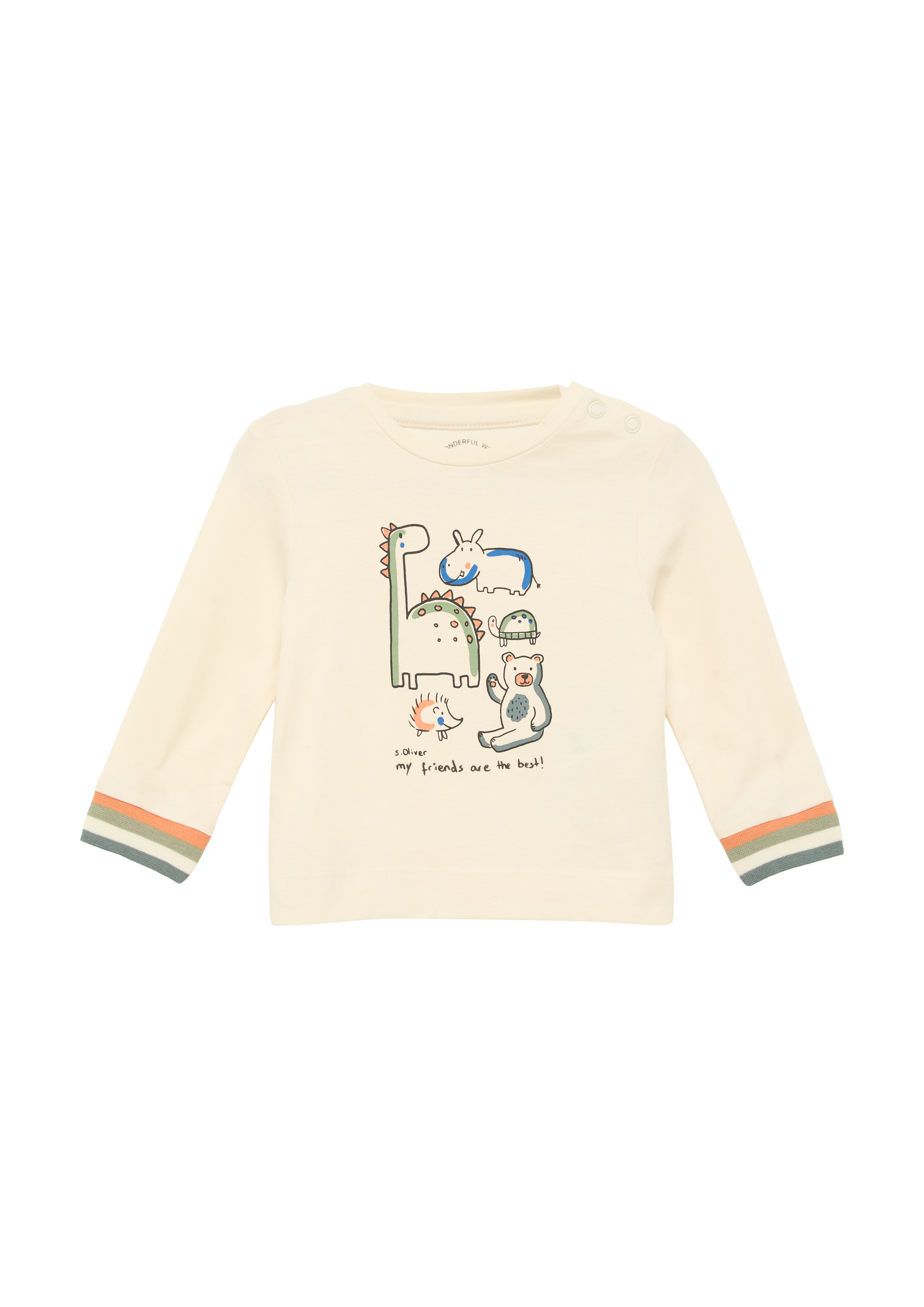 s.Oliver - Longsleeve mit Frontprint und Multicolour-Bündchen, Babys, Beige