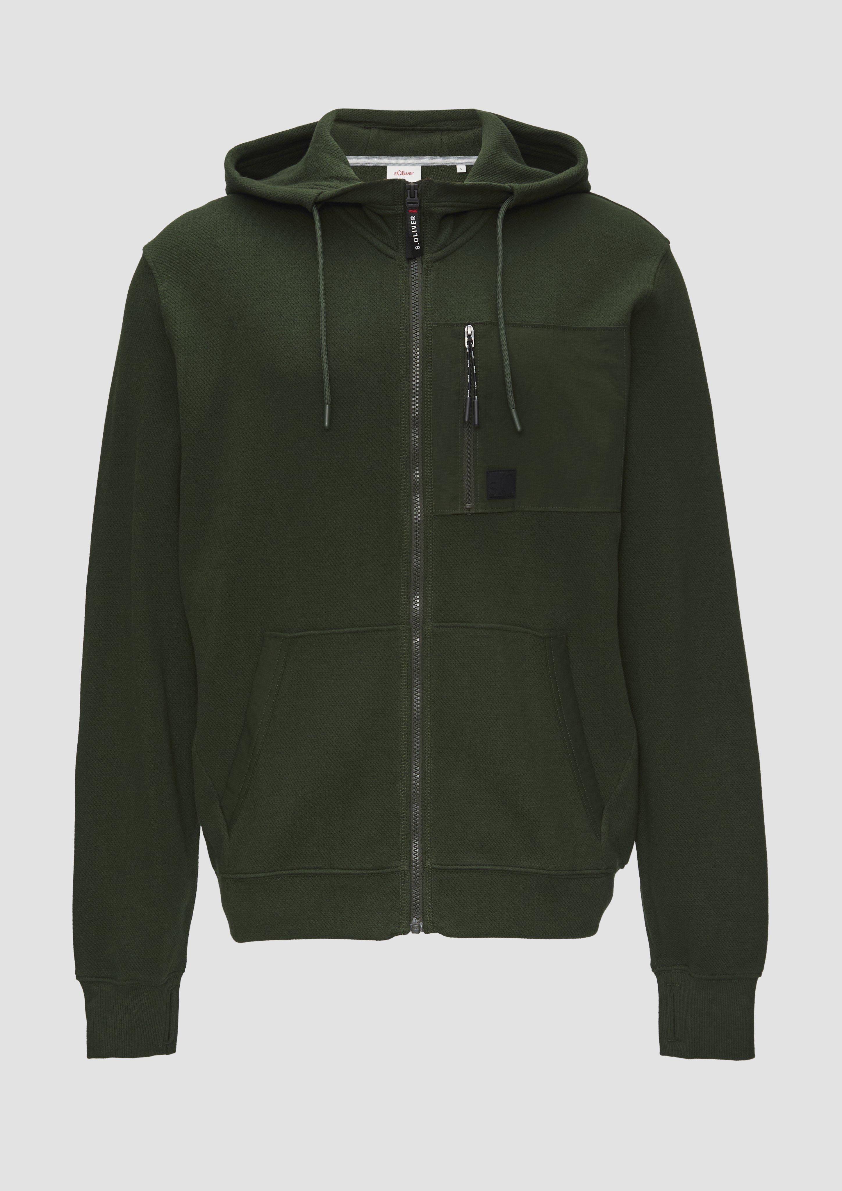 s.Oliver - Weiche Sweatshirt-Jacke mit Kapuze, Herren, Grün