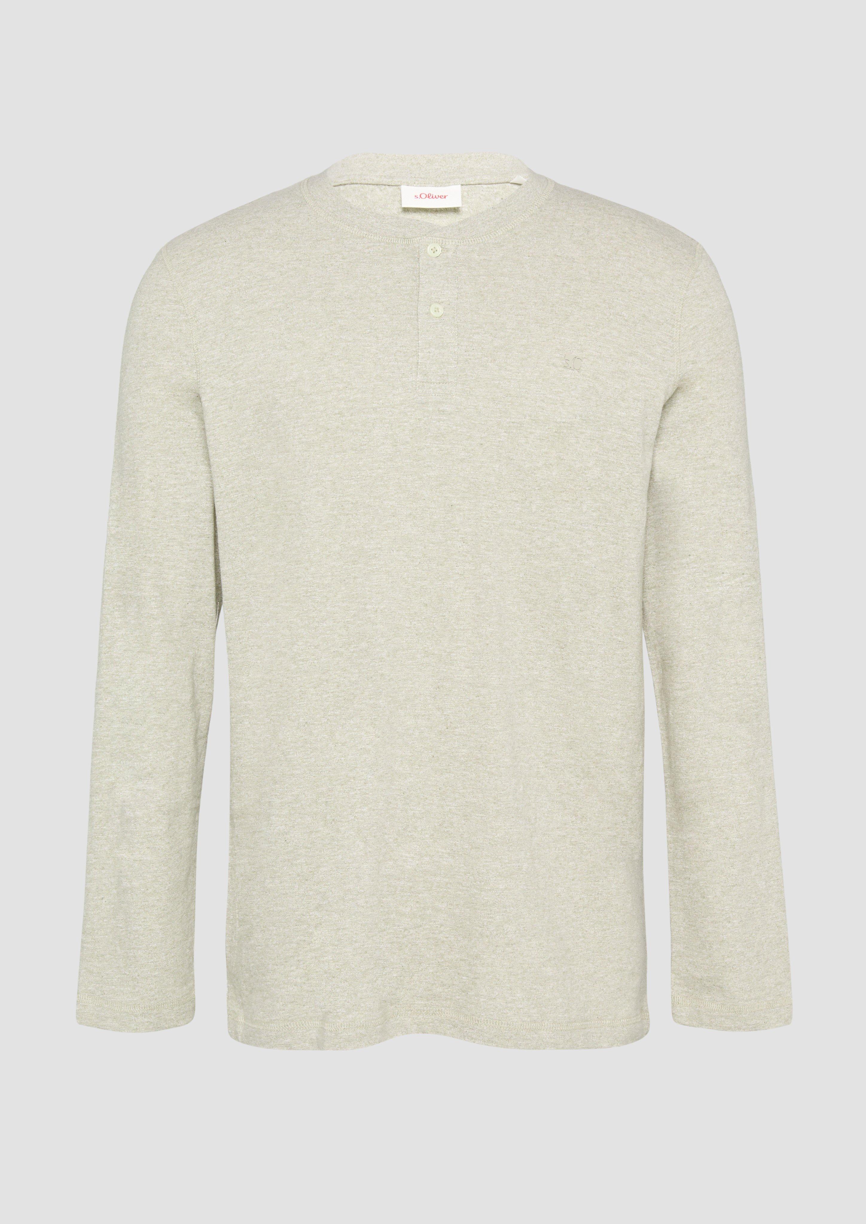 s.Oliver - Meliertes Longsleeve mit Henley-Ausschnitt, Herren, Beige