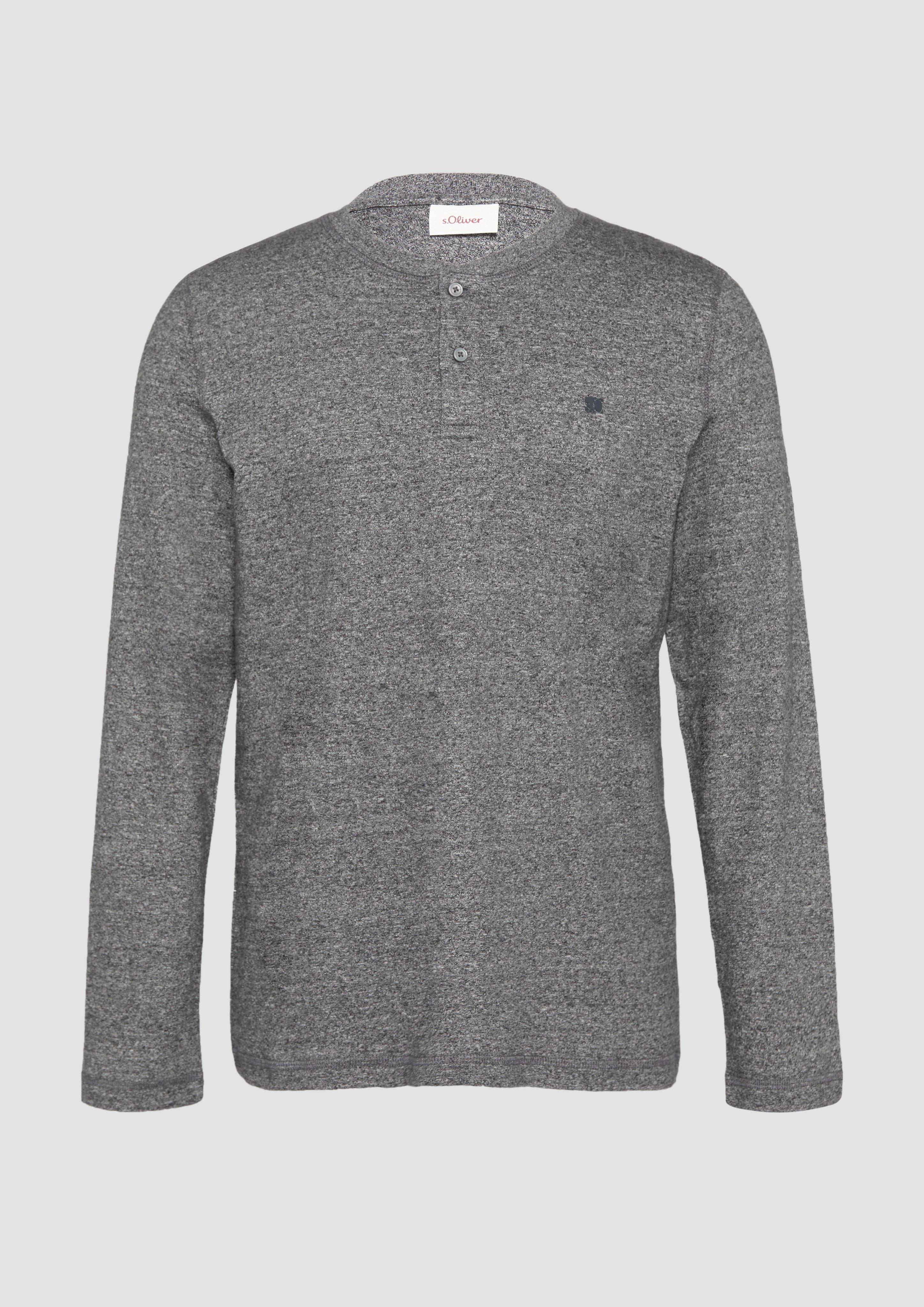 s.Oliver - Meliertes Longsleeve mit Henley-Ausschnitt, Herren, grau