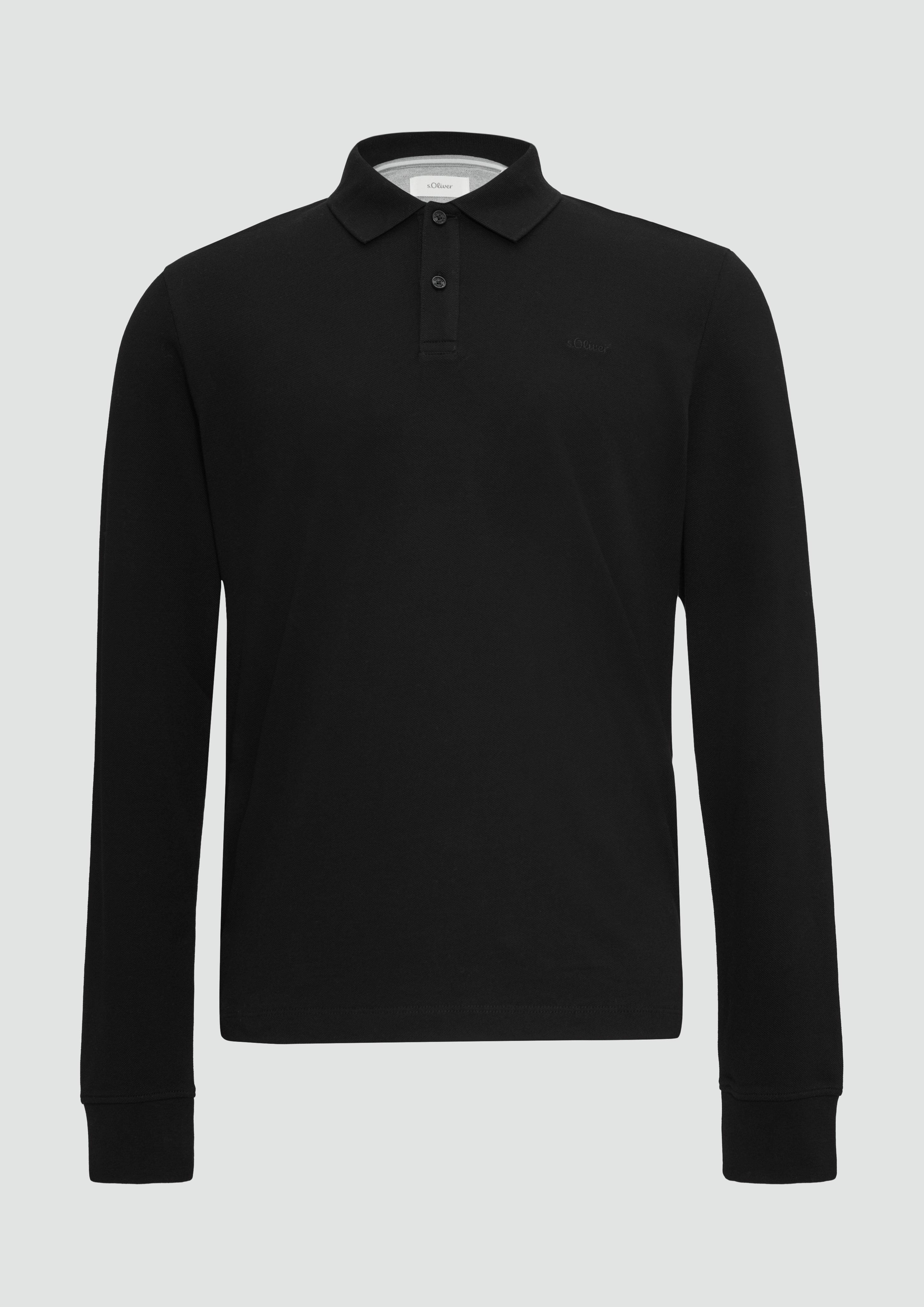 s.Oliver - Poloshirt aus Piqué mit Logo-Stickerei, Herren, schwarz