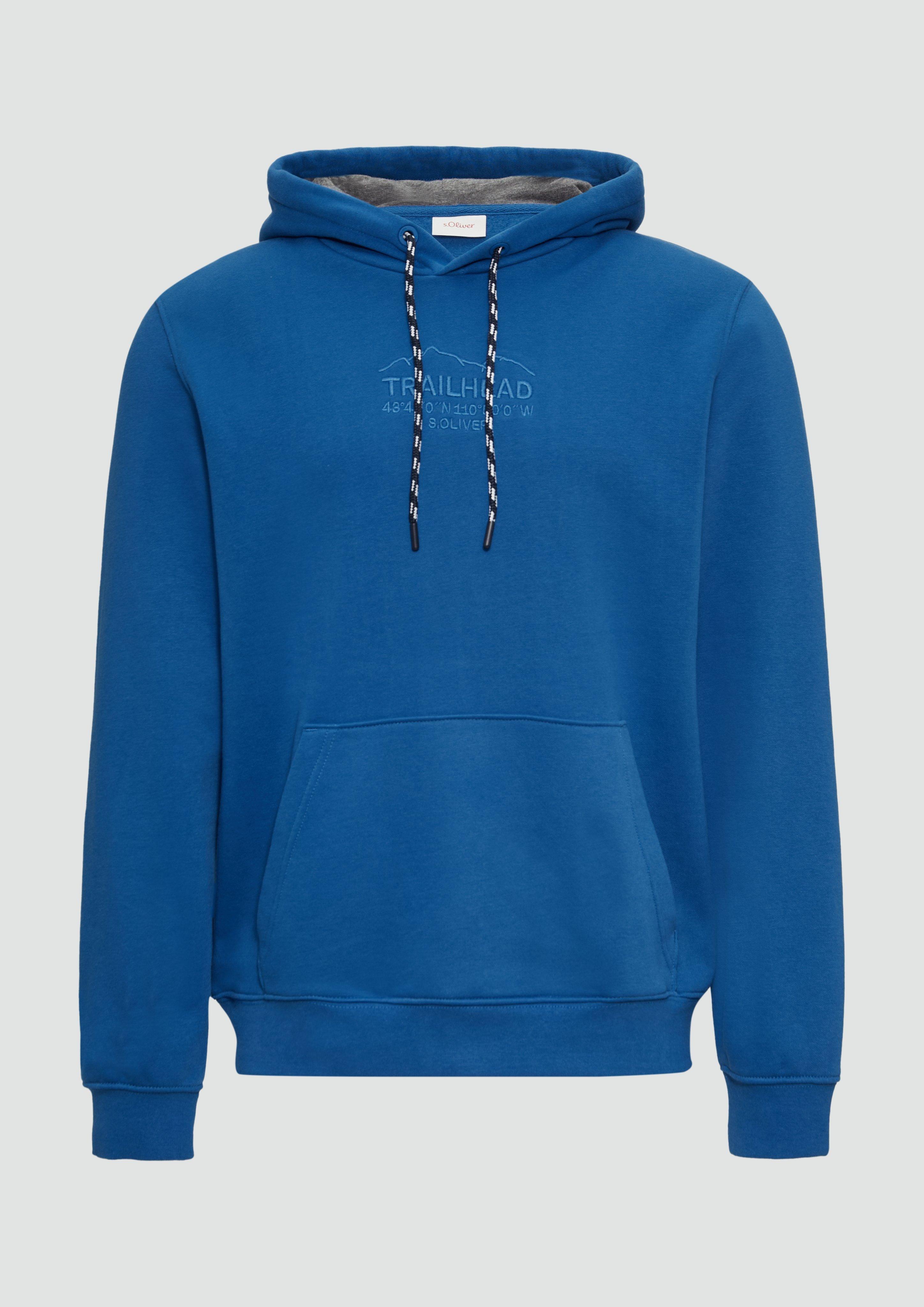 s.Oliver - Hoodie mit Kängurutasche und Stickerei, Herren, blau