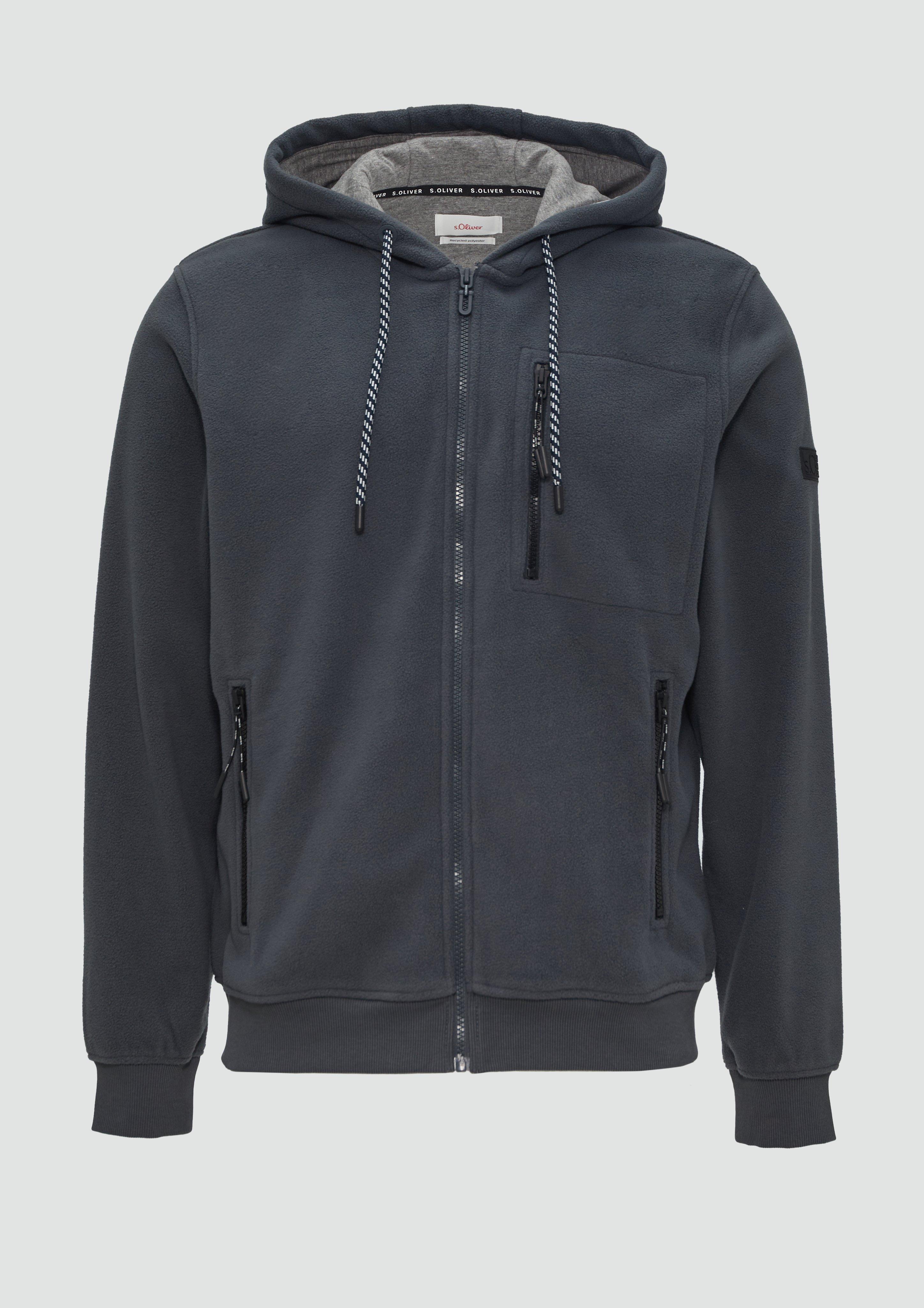 s.Oliver - Sweatshirtjacke aus Fleece mit Zip-Details, Herren, grau