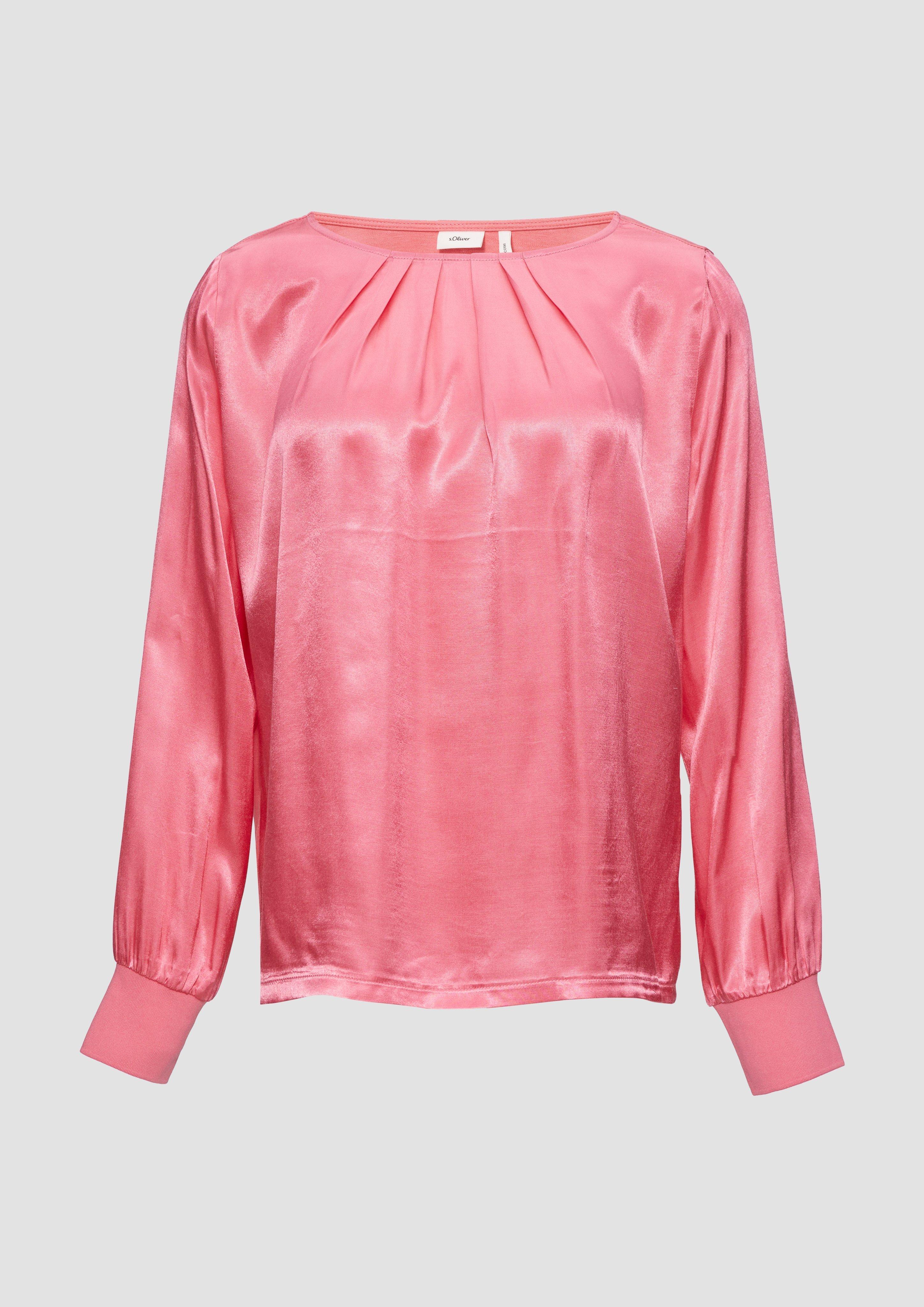 s.Oliver - Satiniertes Blusenshirt im Fabricmix mit Raff-Details, Damen, Rosa