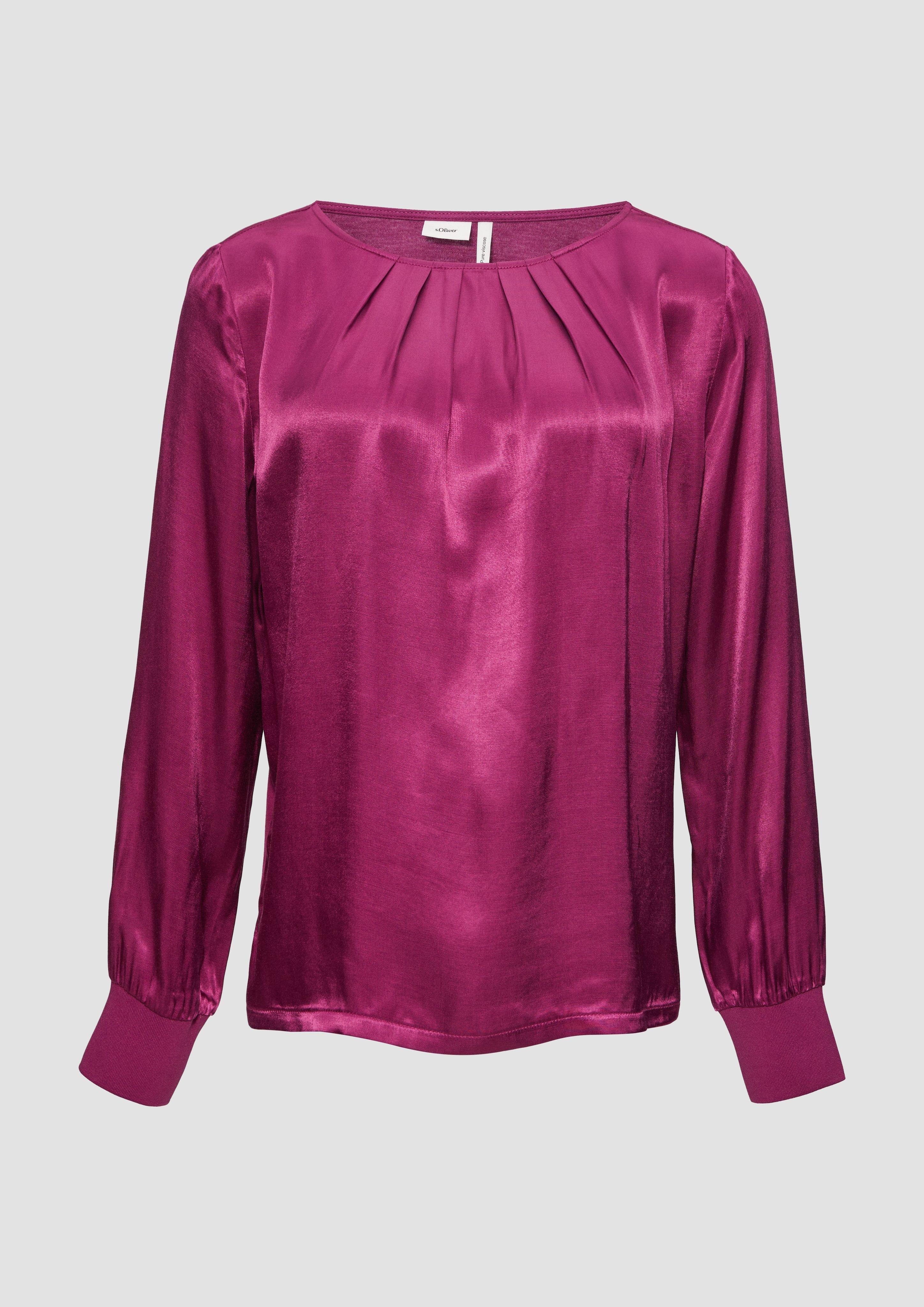 s.Oliver - Blusenshirt im Fabricmix mit Raff-Details, Damen, Rosa