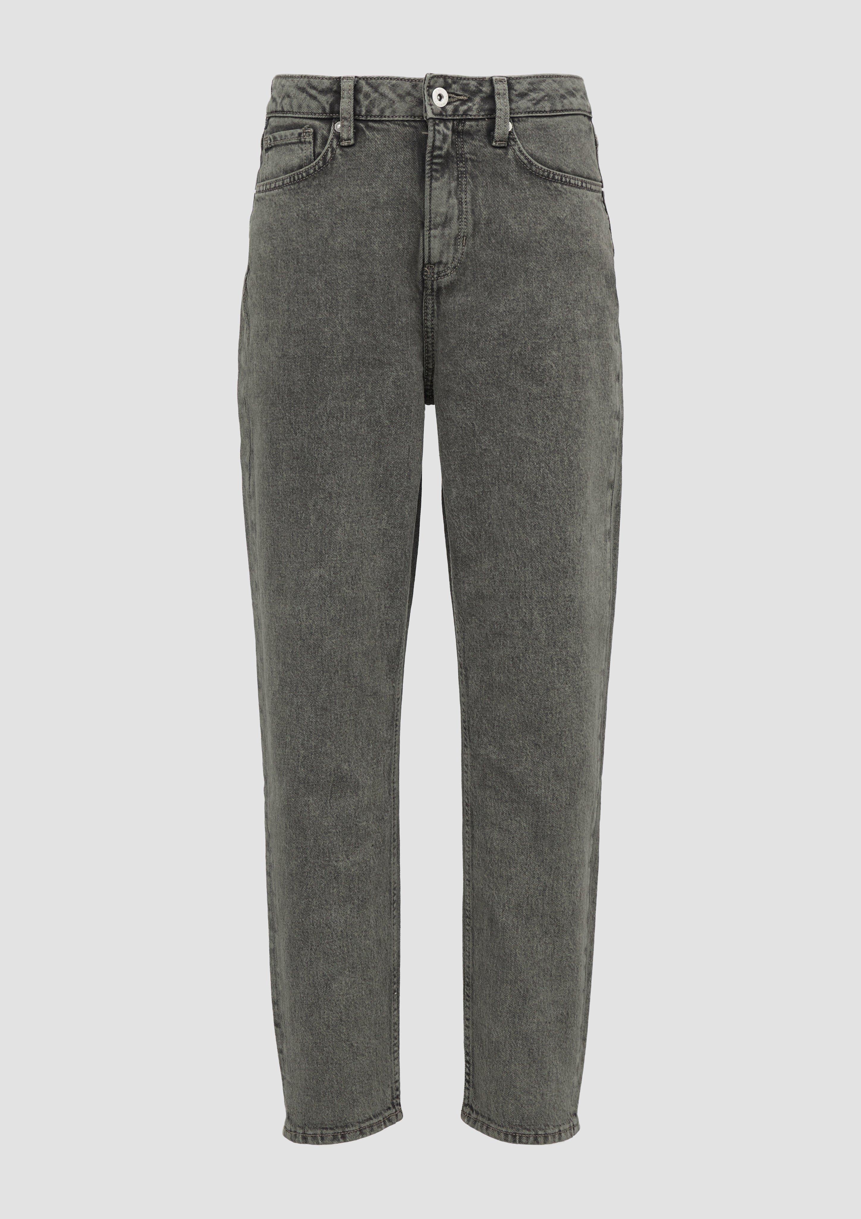 QS - Ankle-Jeans Mom / Relaxed Fit / High Rise / Tapered Leg / Überfärbt, Damen, Grün