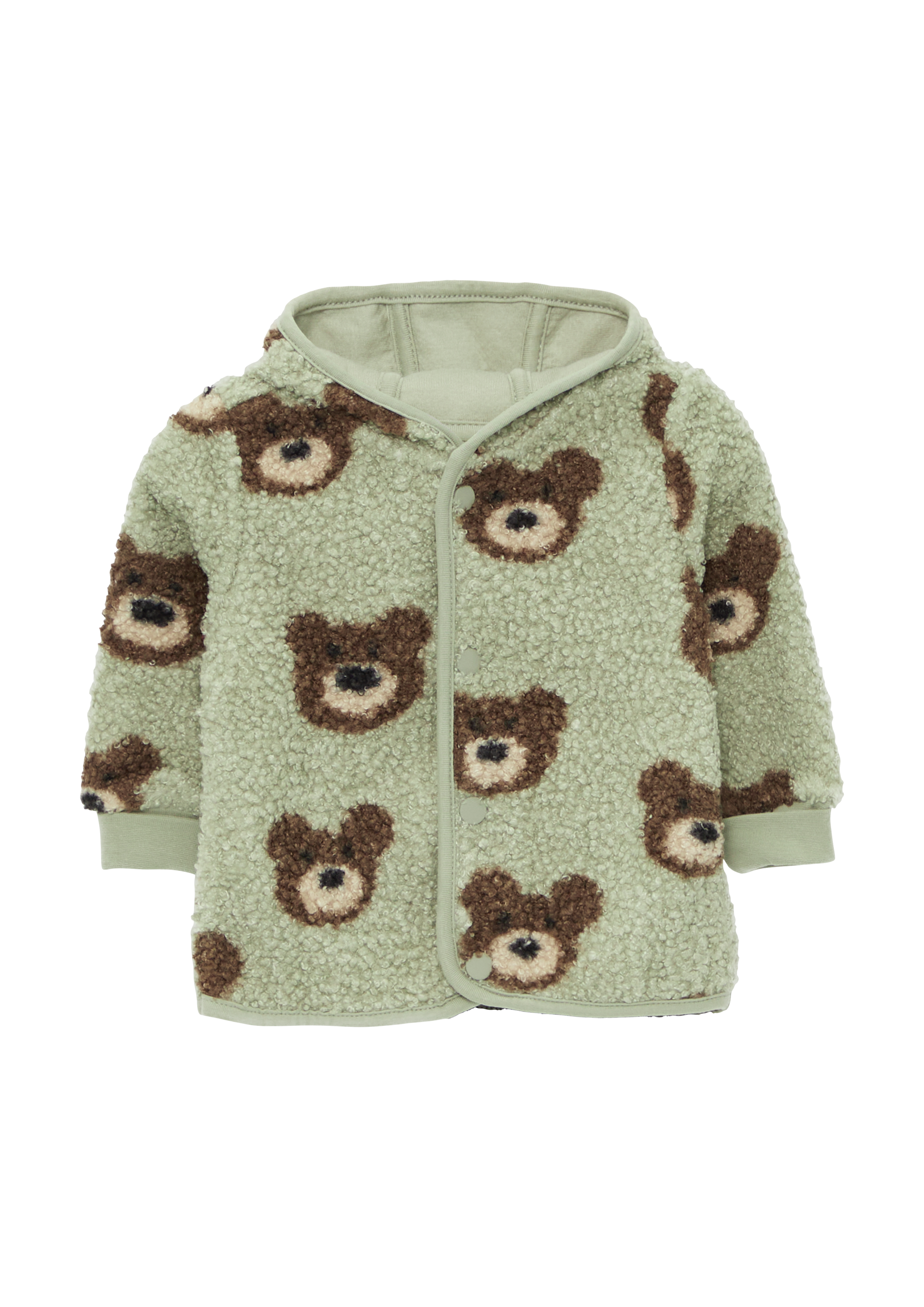 s.Oliver - Kuschelige Kapuzenjacke aus Teddyplüsch, Babys, grün