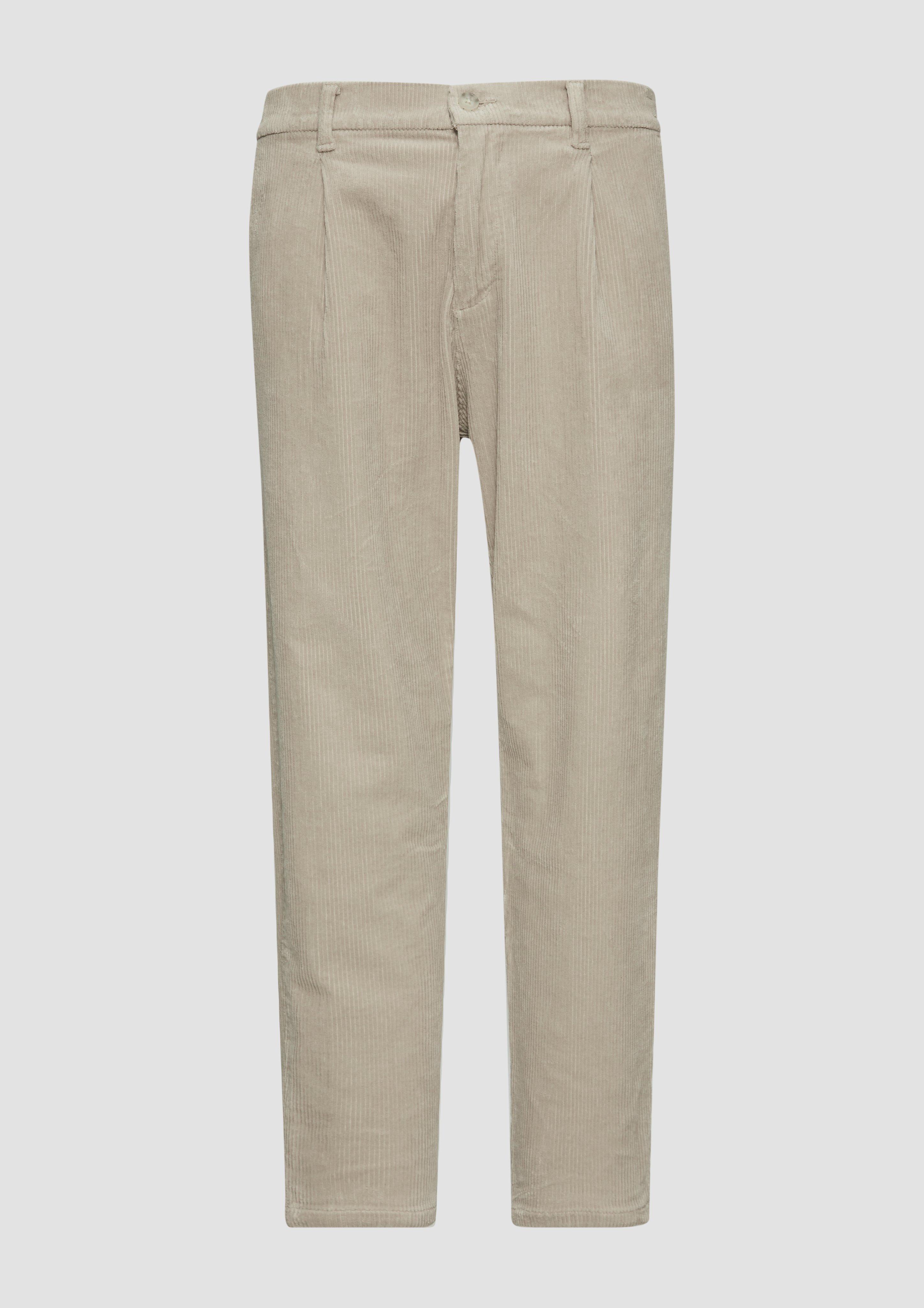 s.Oliver - Cord-Chino aus Baumwollstretch mit Bundfalten, Herren, Beige