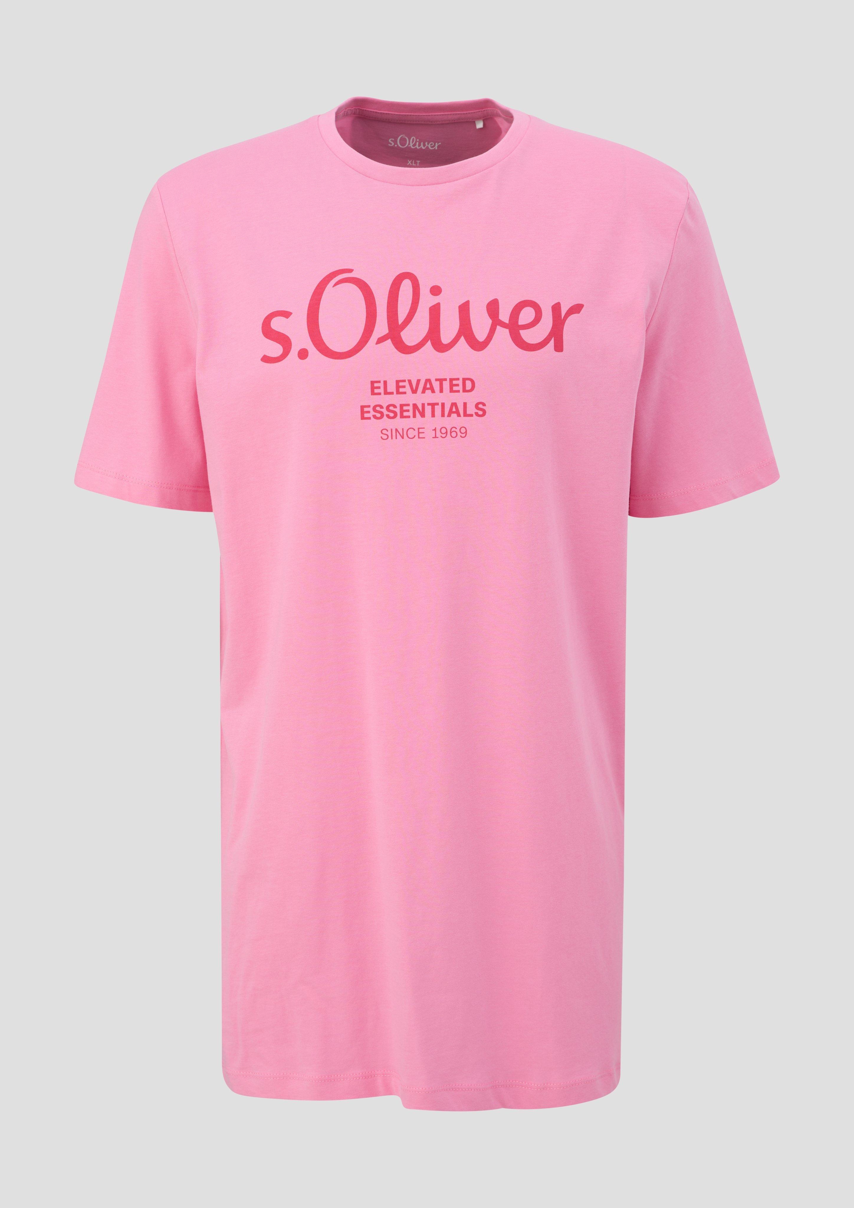 s.Oliver - T-Shirt aus Baumwolle mit Logo-Print, Herren, Rosa