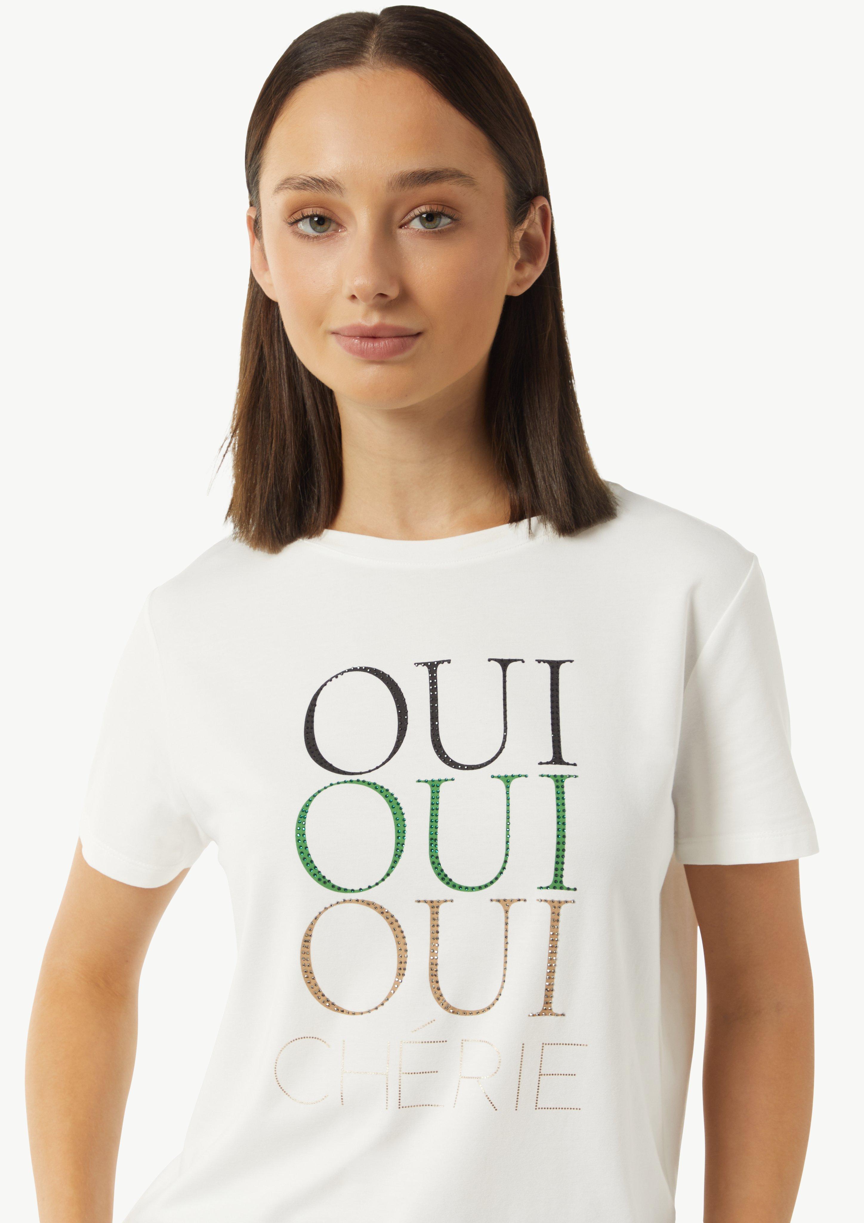 T-shirt with rhinestone appliqués - White | SCAYLE