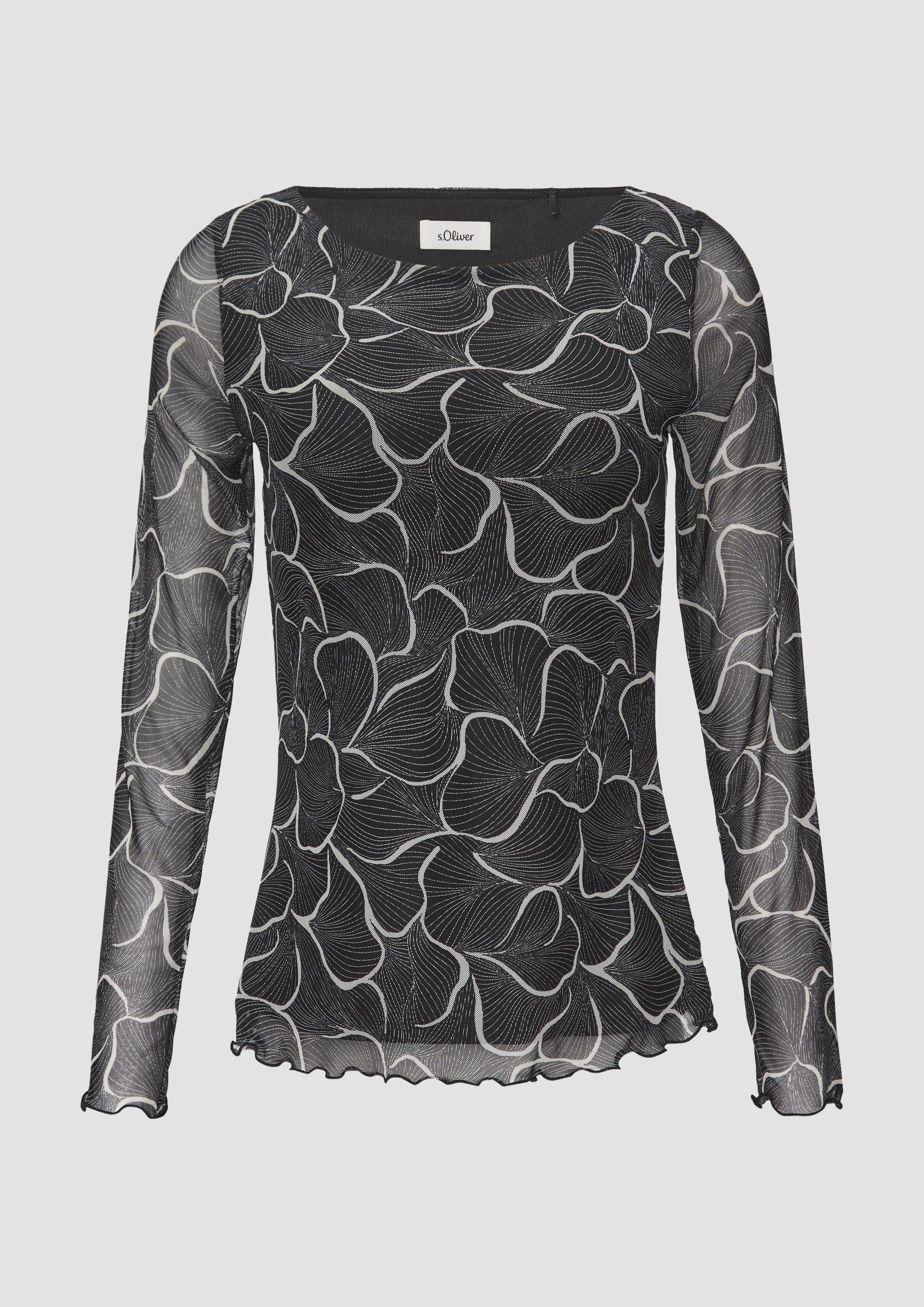 s.Oliver - Mesh-Shirt mit U-Boot-Ausschnitt, Damen, schwarz