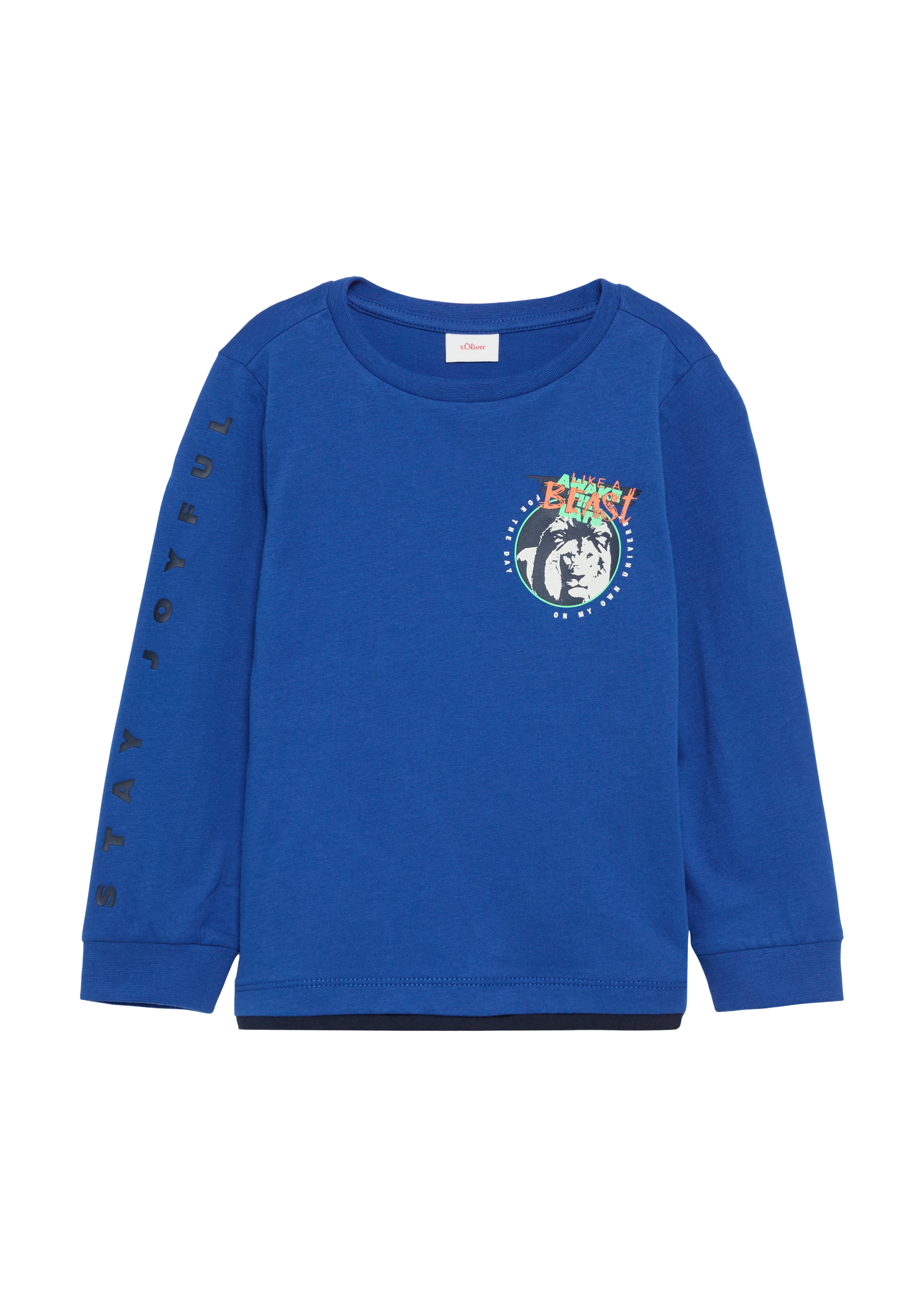 s.Oliver - Longsleeve mit gummierten Prints, Kinder, blau