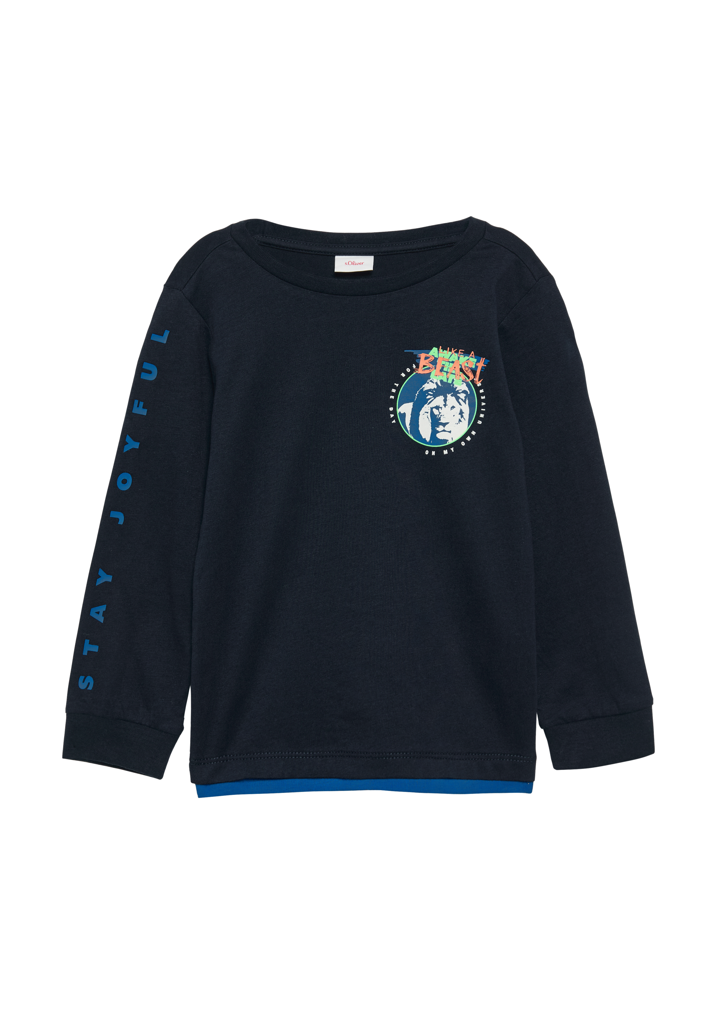 s.Oliver - Longsleeve mit gummierten Prints, Kinder, blau