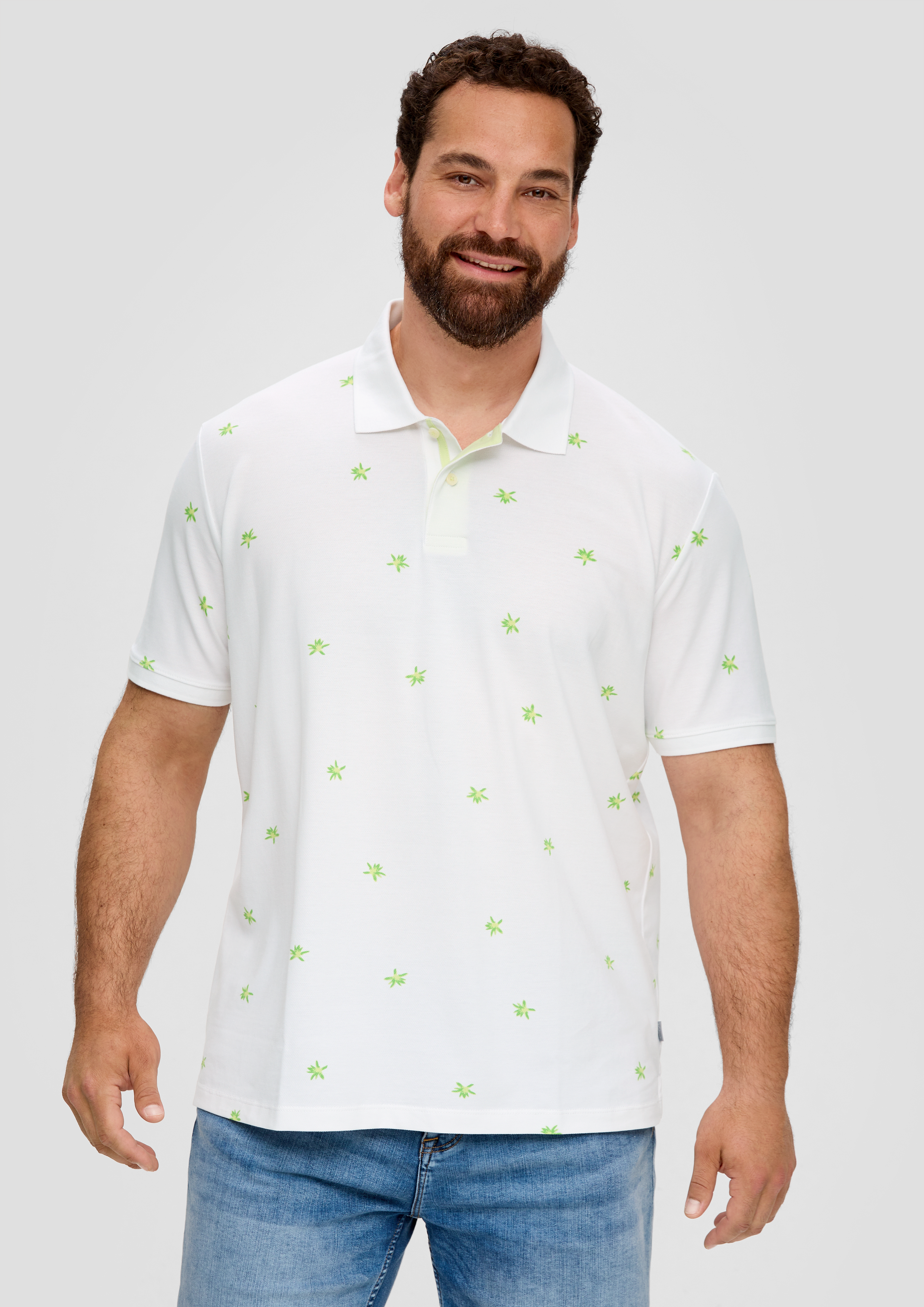 S.Oliver Poloshirt mit All-over-Print und Kontrast-Details