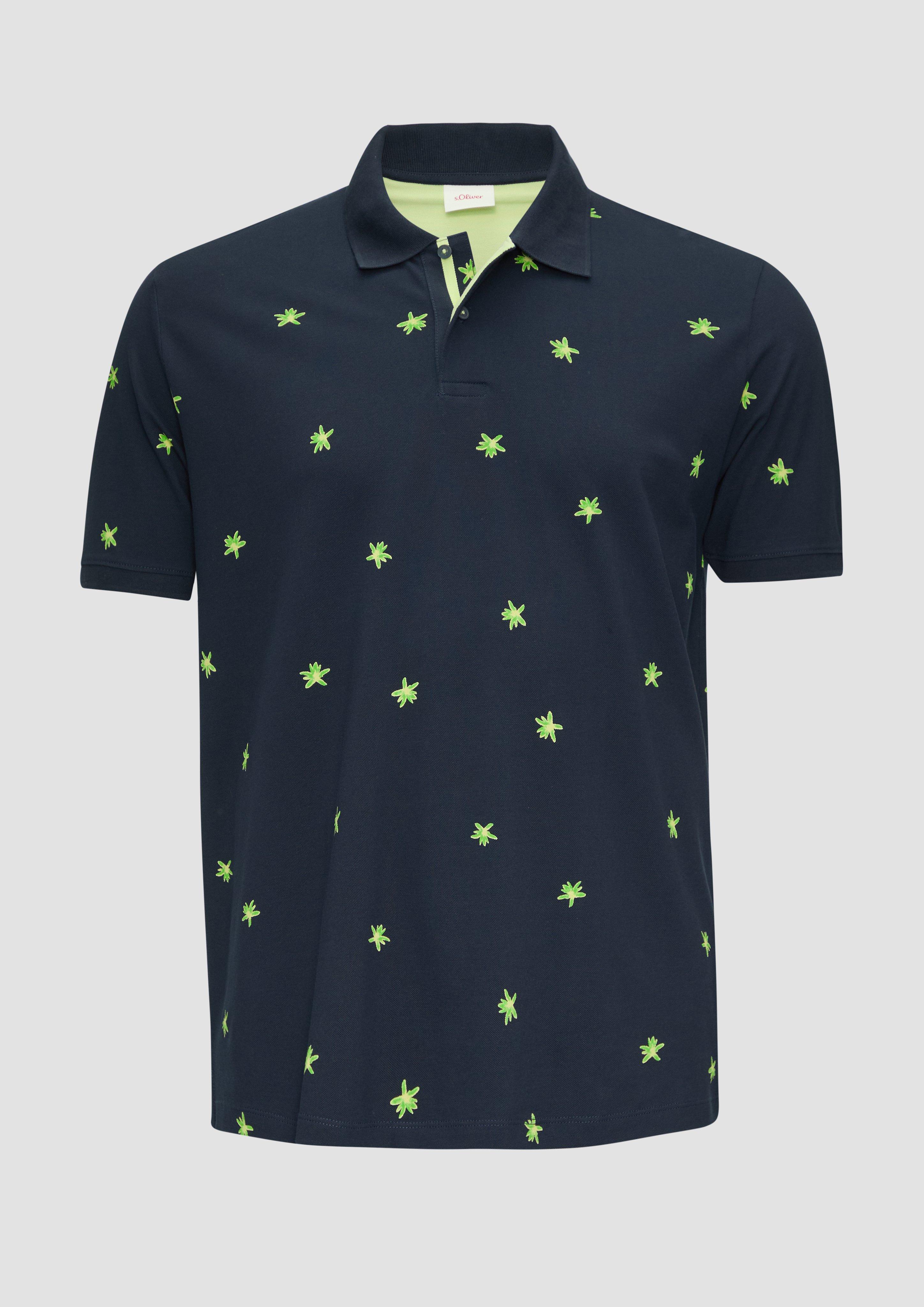 s.Oliver - Poloshirt mit All-over-Print und Kontrast-Details, Herren, blau