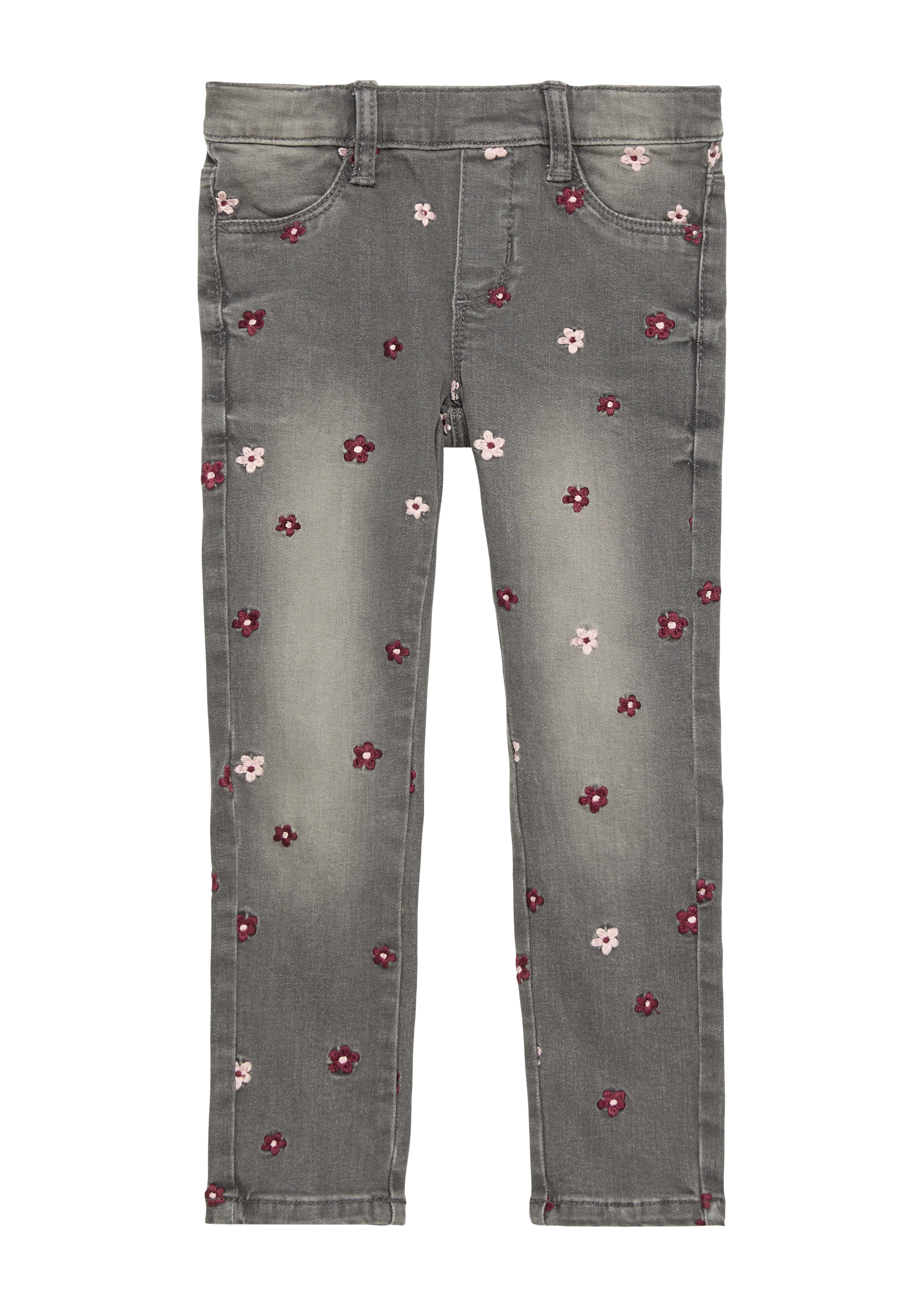 s.Oliver - Jeans Treggings / Skinny Fit / Mid Rise / Skinny Leg / mit Blumen-Stickerei, Kinder, grau