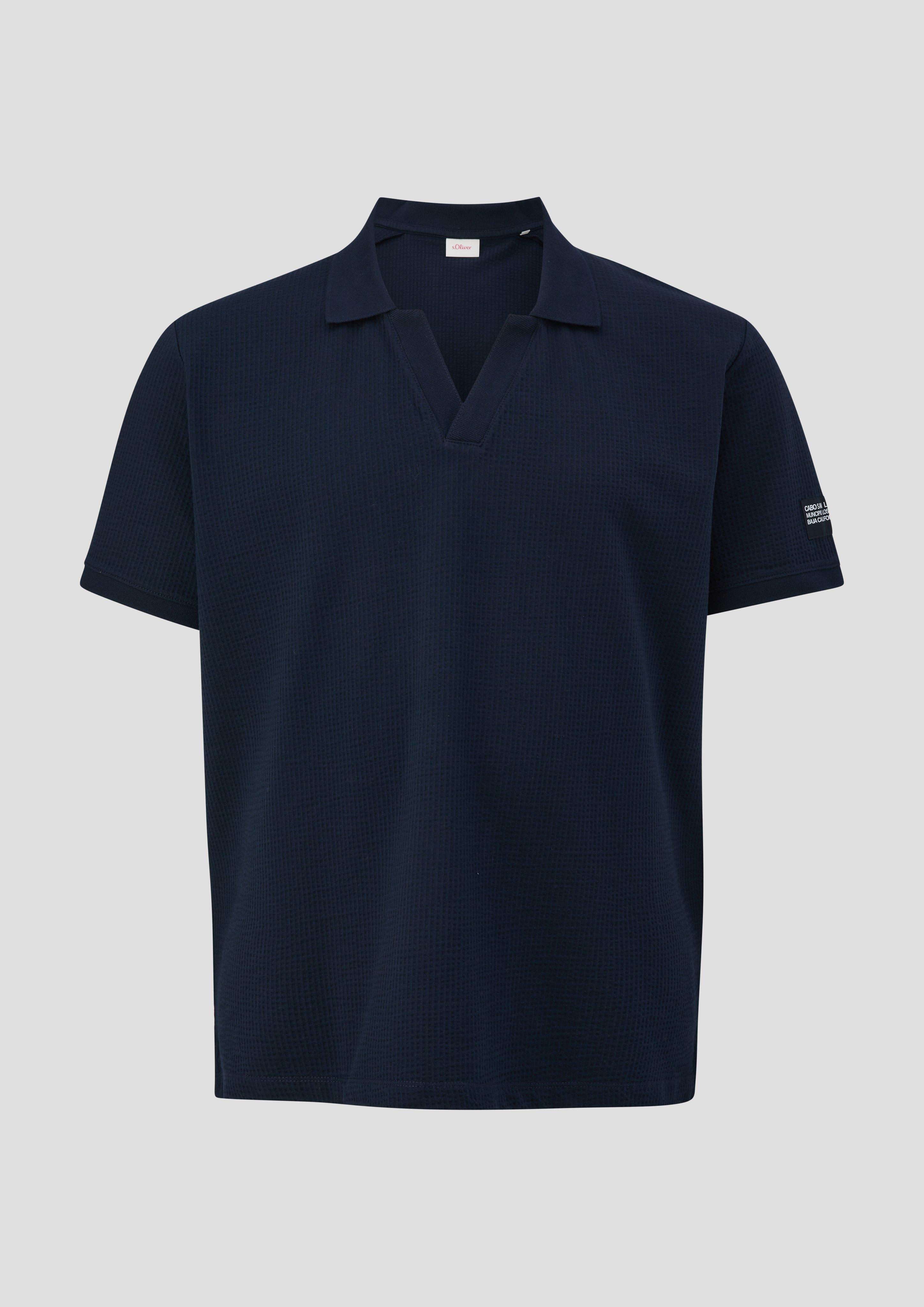 s.Oliver - Poloshirt aus Baumwollstretch mit Applikation, Herren, blau