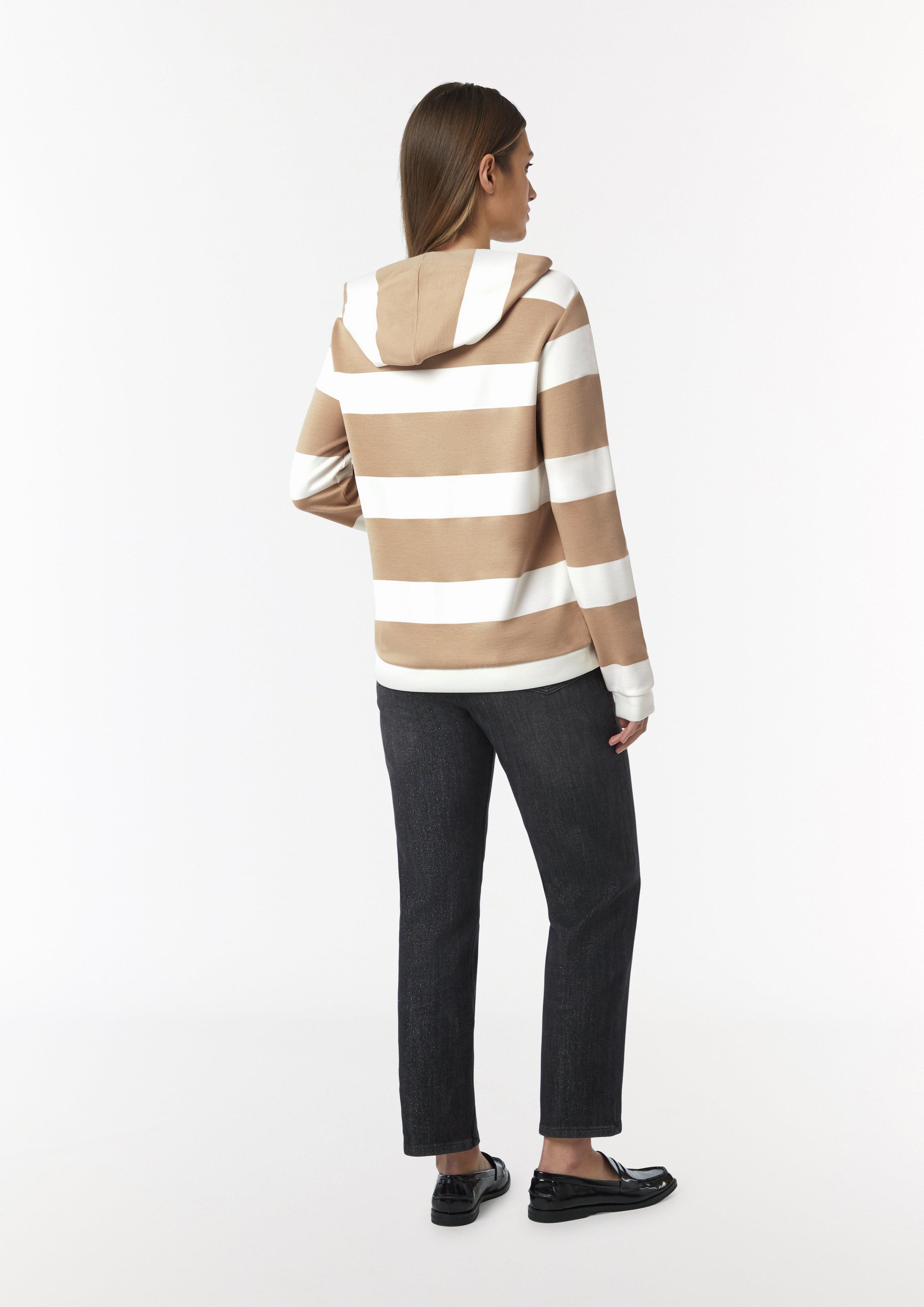 Sweatshirt with a hood and block stripes - sandstone | Comma Sweatshirt with a hood and block stripes - sandstone | Comma