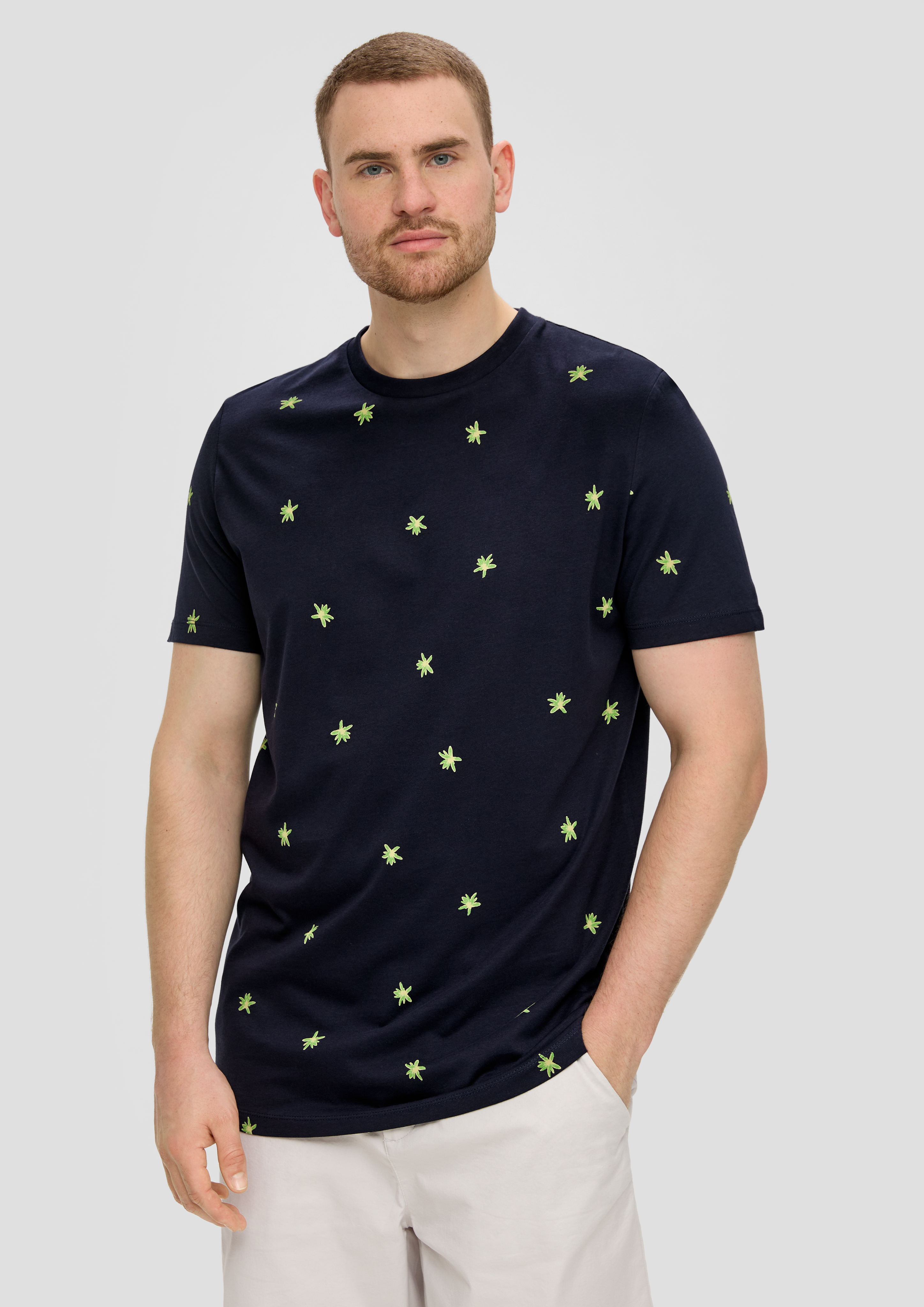 S.Oliver Baumwollshirt mit All-over-Print und Crew Neck