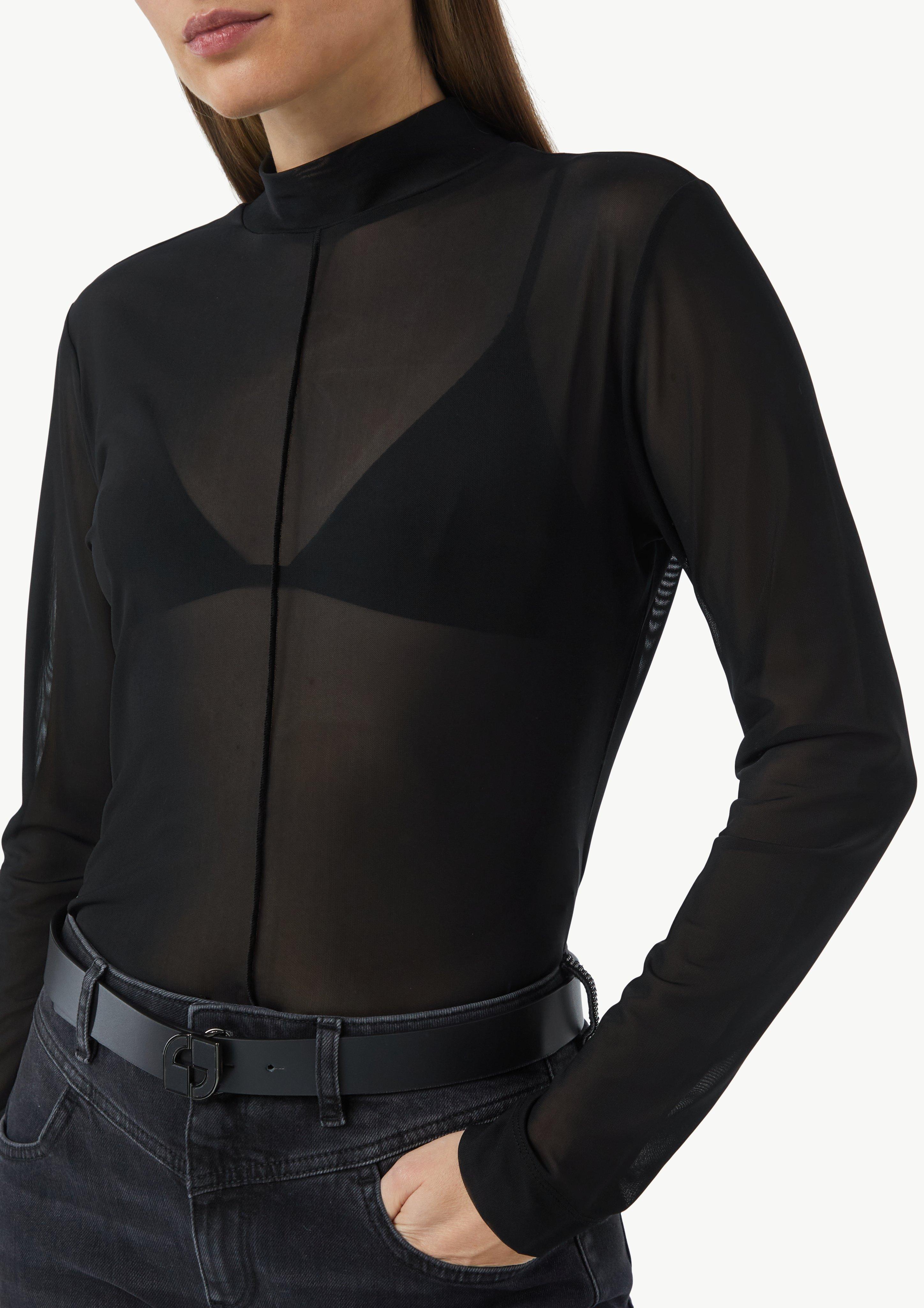 T-shirt with a band collar - Black | SCAYLE