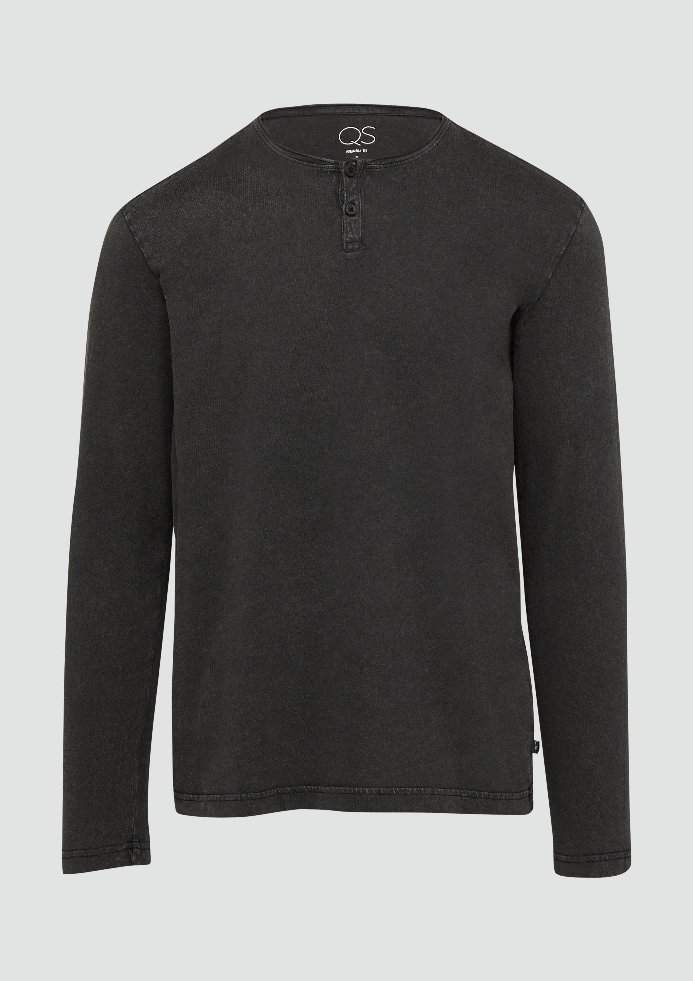 QS - Gewaschenes Longsleeve mit Rollkante, Herren, schwarz