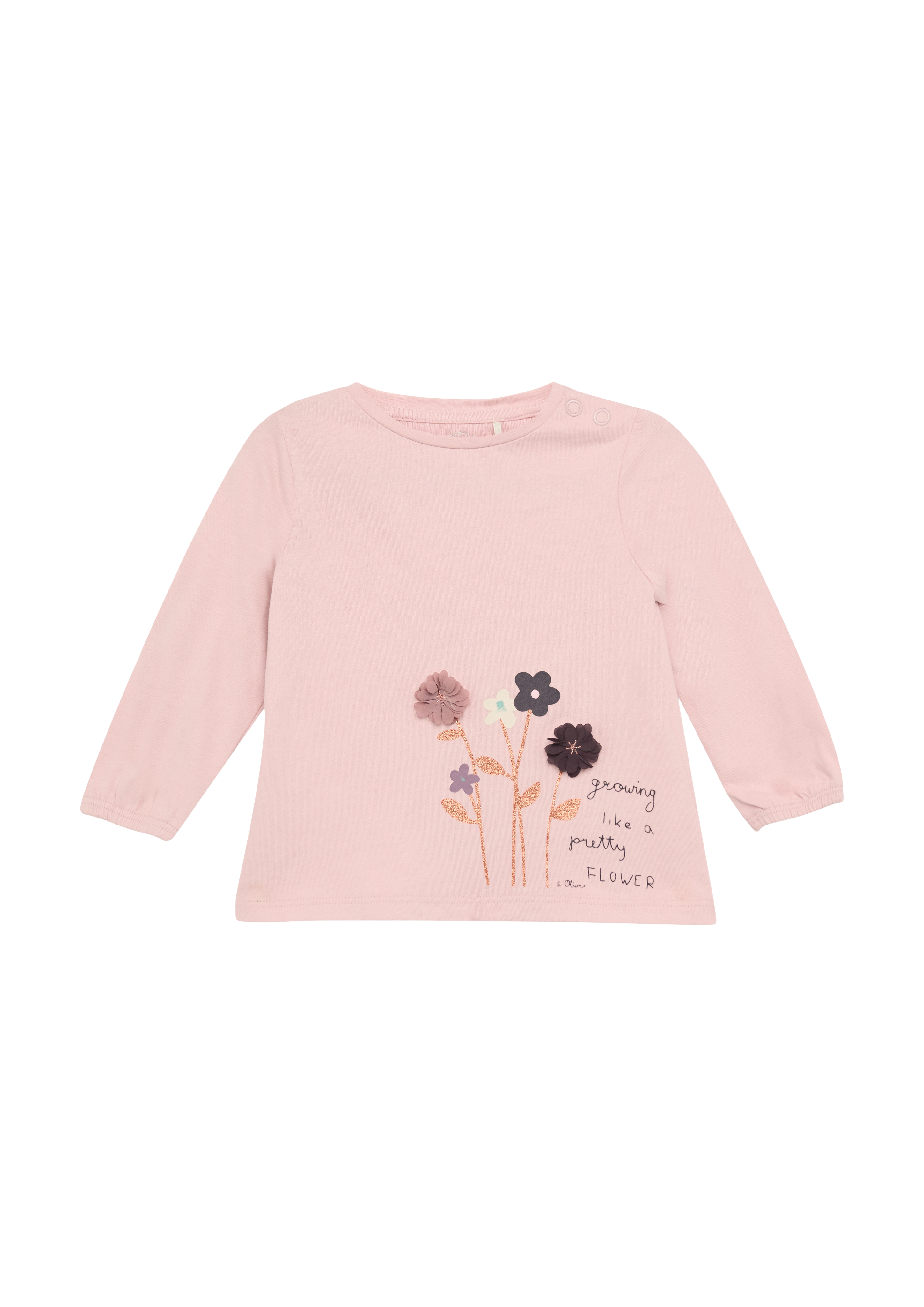 s.Oliver - Baumwollshirt mit Blumen-Applikation und Glitzer-Details, Babys, Rosa