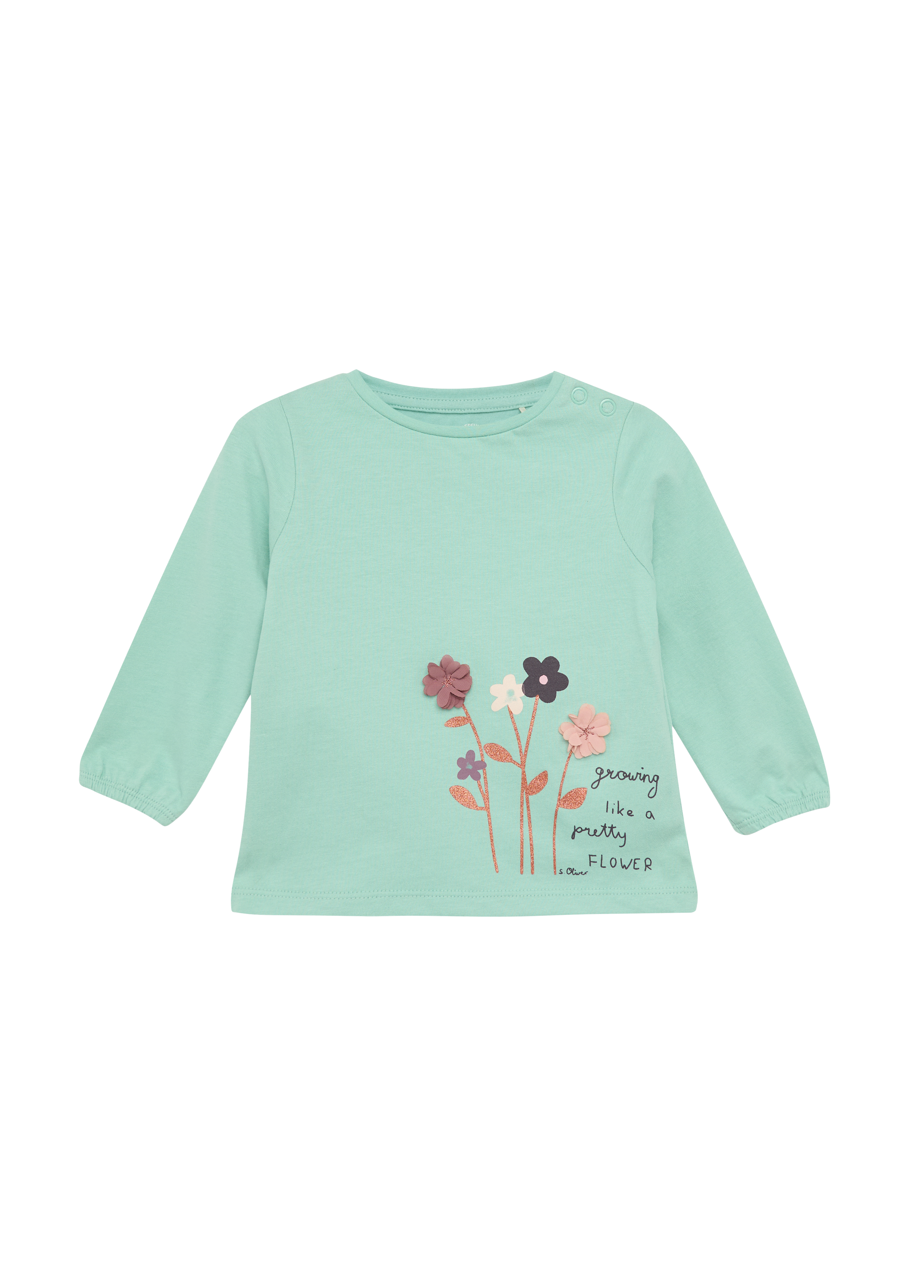 s.Oliver - Baumwollshirt mit Blumen-Applikation und Glitzer-Details, Babys, türkis